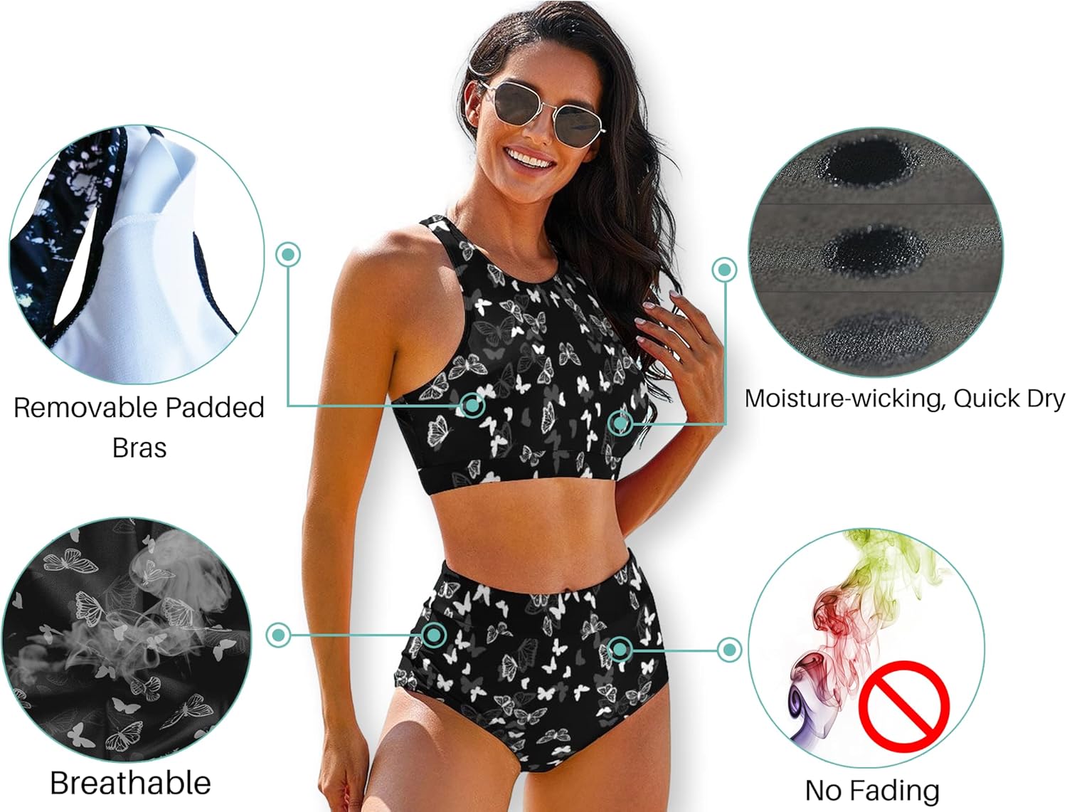 Size L .Cerburny High Waisted Bikini Sets for Women 2 Piece Swimsuit Women High Neck Bikinis Racerback Bathing Suits