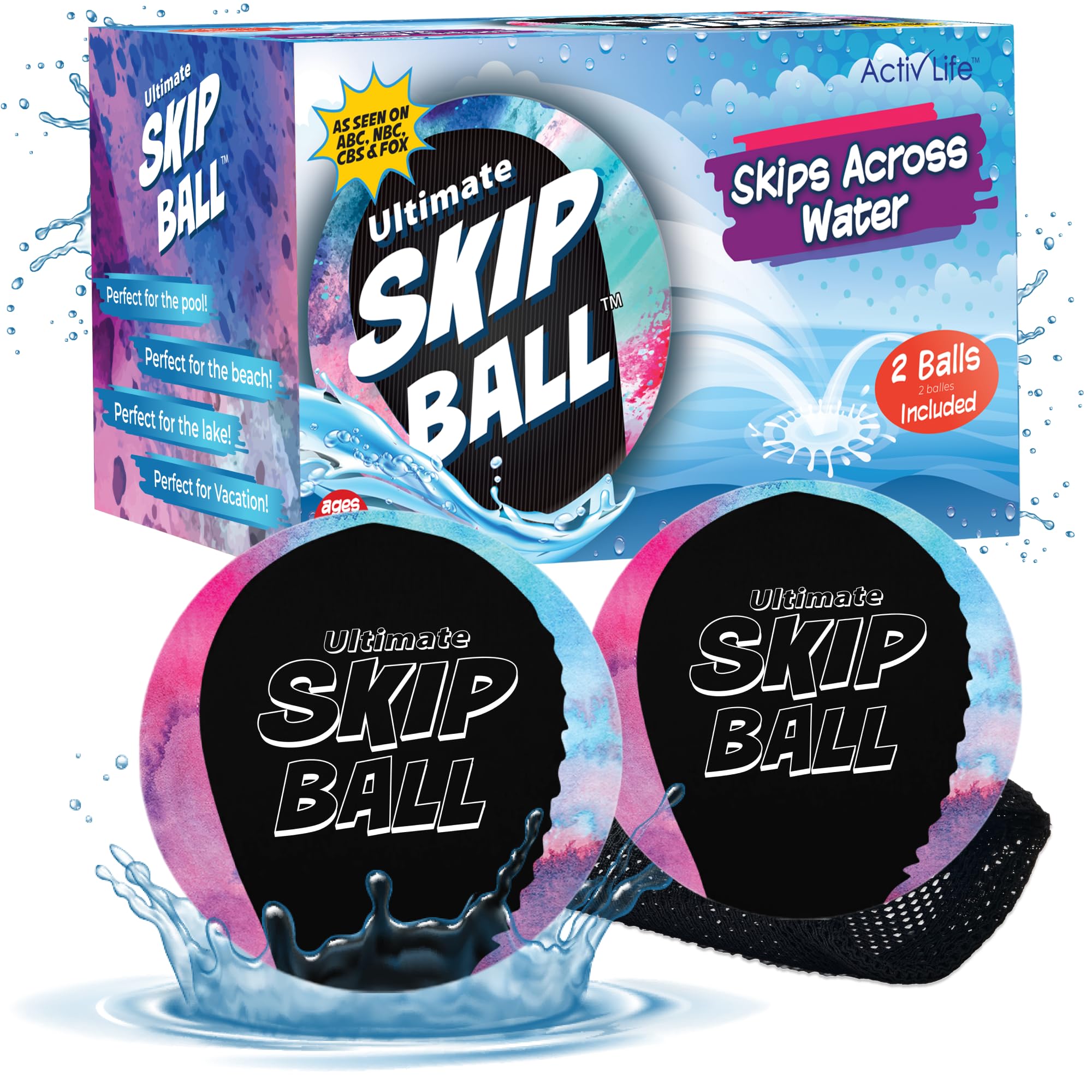 Ultimate Skip Ball Fun Lake Toys & Beach Gear Stuff - Cool Swimming Pool Accessories for Outside Games - Best for Kids Ages 7-8 & 8-12 to Toss, Catch & Skipping - Gifts for Tweens & Teens