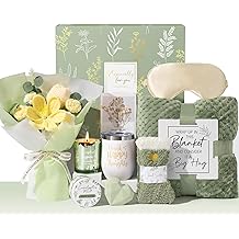 Birthday Gifts for Women Self Care Package Get Well Soon Gift Baskets, Thinking of You Sympathy Spa Gift Set w/ Crochet Flower Bouquet, Unique Mothers Day Easter Gifts Basket for Women Mom Sister Wife