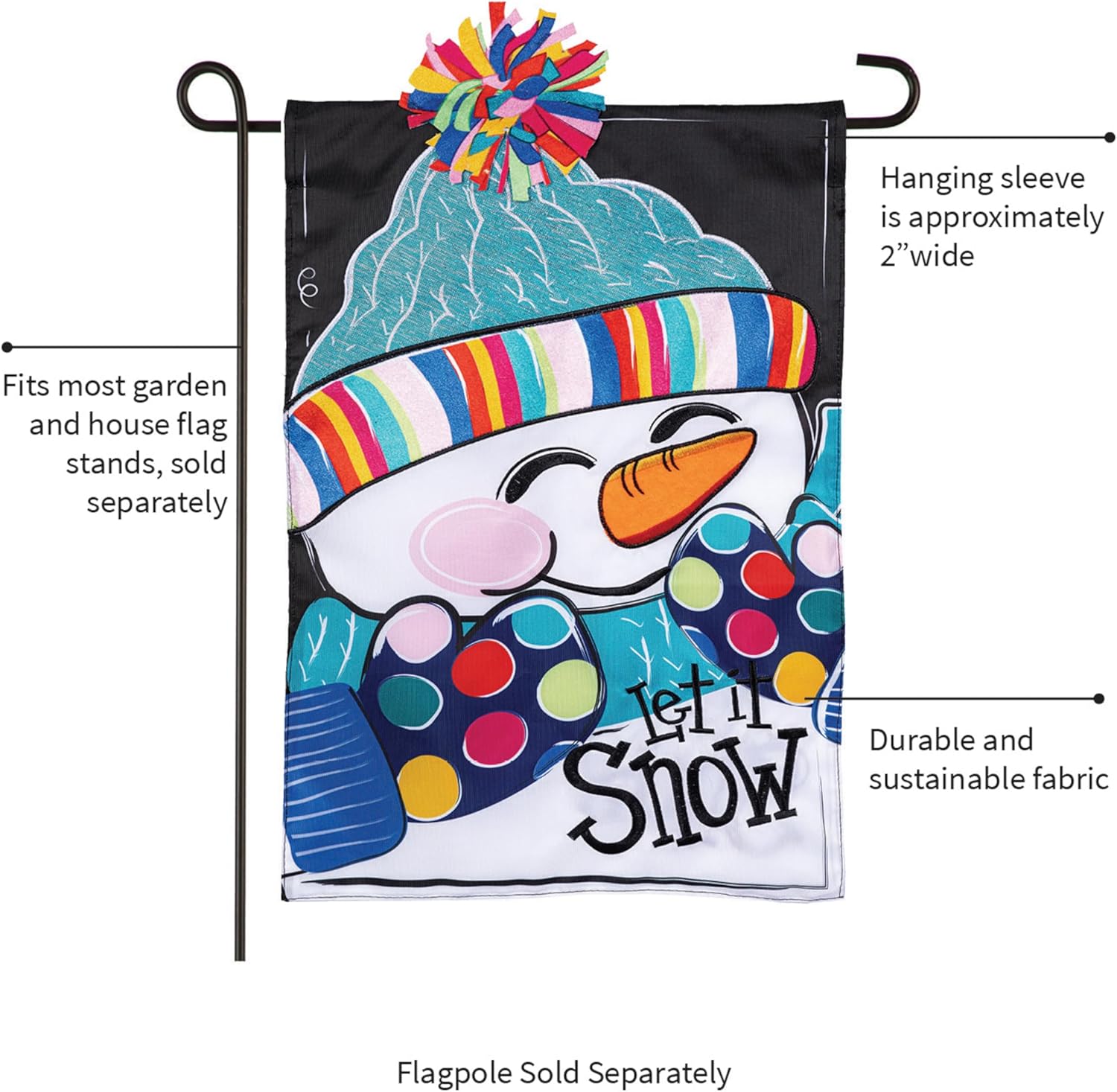 Evergreen Let It Snow-Man Garden Flags 12"x18" Double Sided, Welcome Flags for Outside, Winter Yard Flags, Christmas Decorations for Home, Porch, Yard
