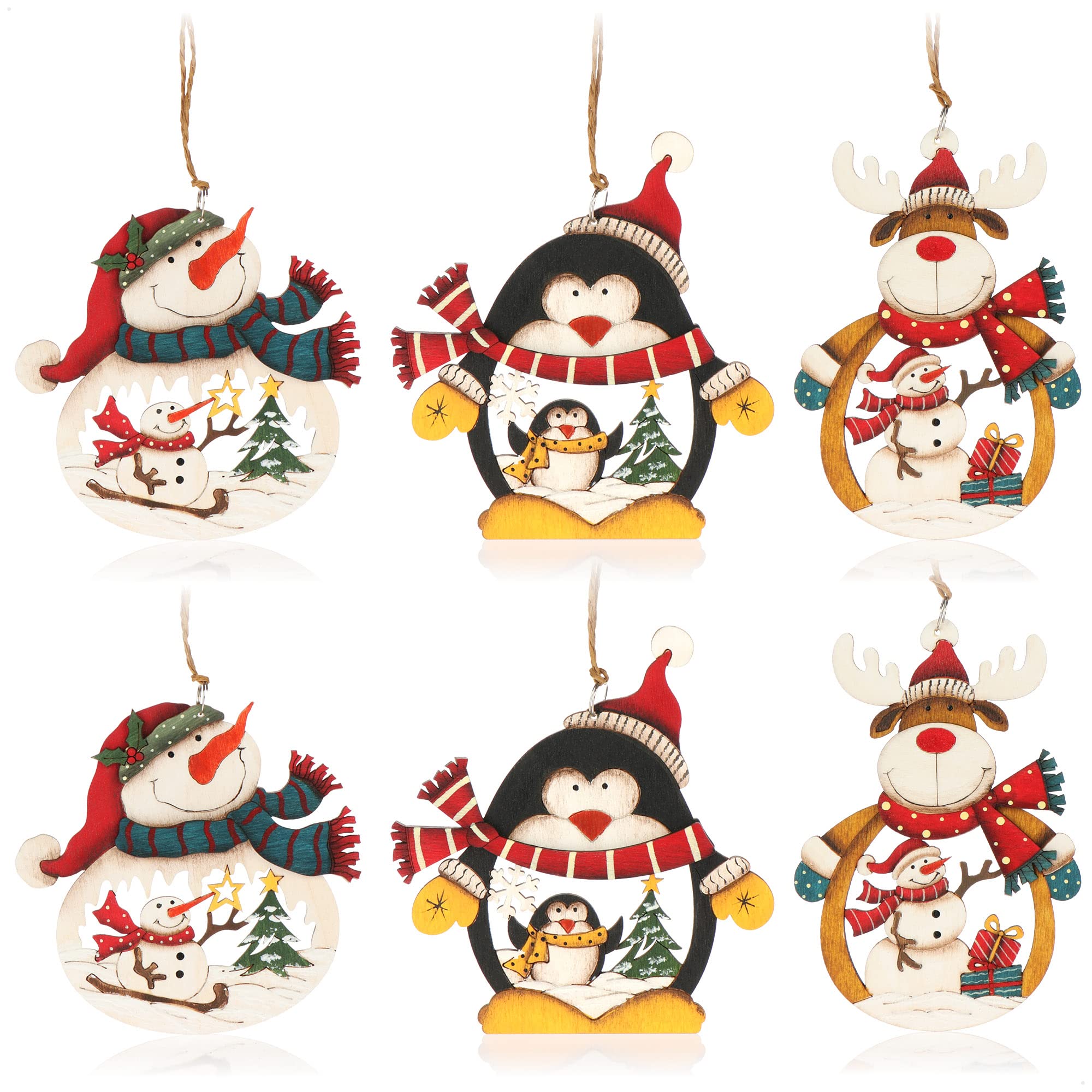 COM-FOUR® 6x wooden pendants for the Christmas tree - wooden Christmas tree decorations - wooden ornament Christmas decoration with colorful motifs - decoration for the Christmas tree