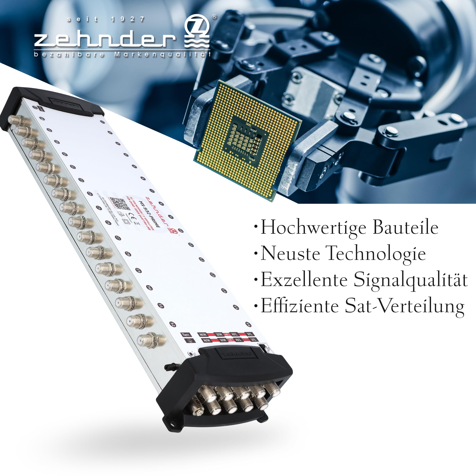 Zehnder 9/16 multischakelaar voor 16 deelnemers 2 satellieten - regelbaar terrestrisch - geschikt voor Quattro en Quad LNB - 22kHz - externe voeding - afstandsbediening 0/5/12 Volt - MS 916 Prime