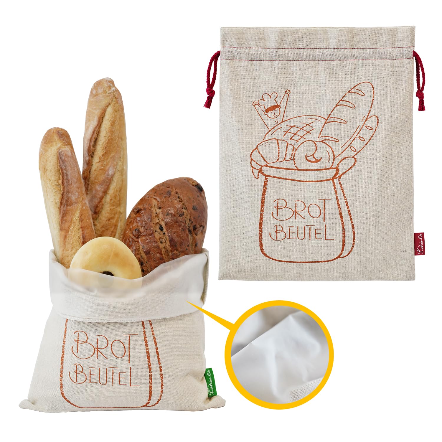 Sac à Pain Longue Conservation Gofodsil Lot De 2 Sacs U00e0 Pain En Lin Pour La Conservation Du Pain - Idu00e9al Pour Conserver La Frau00eecheur Des Petits Pains, Accessoires De Cuisson Sac Pain