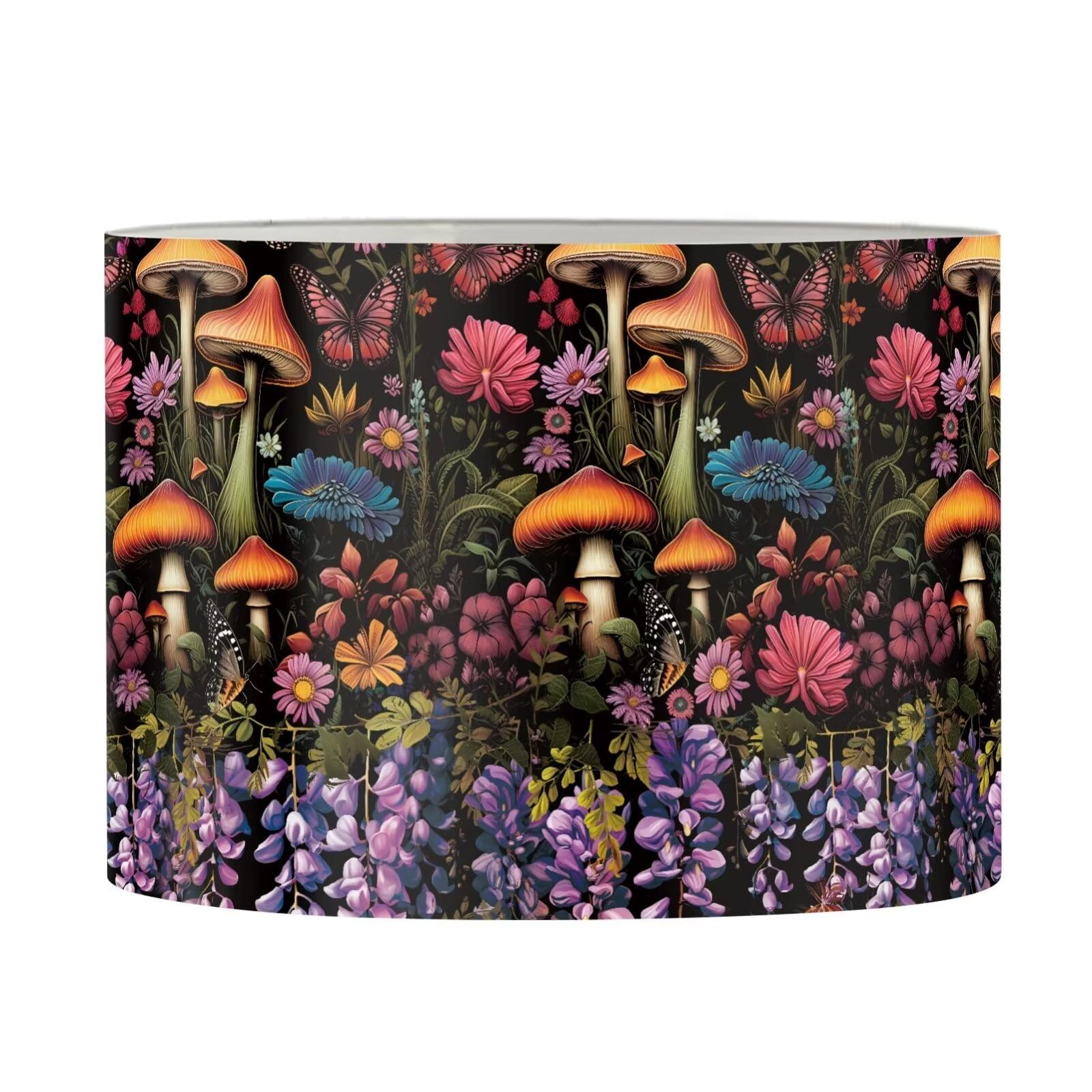FANCOSAN Purple Lavender Floral Mushroom Printed Drum Lampshade for Desk Lamp,Chandelier Lamp,Floor Light Cover Replacement-L — image 1