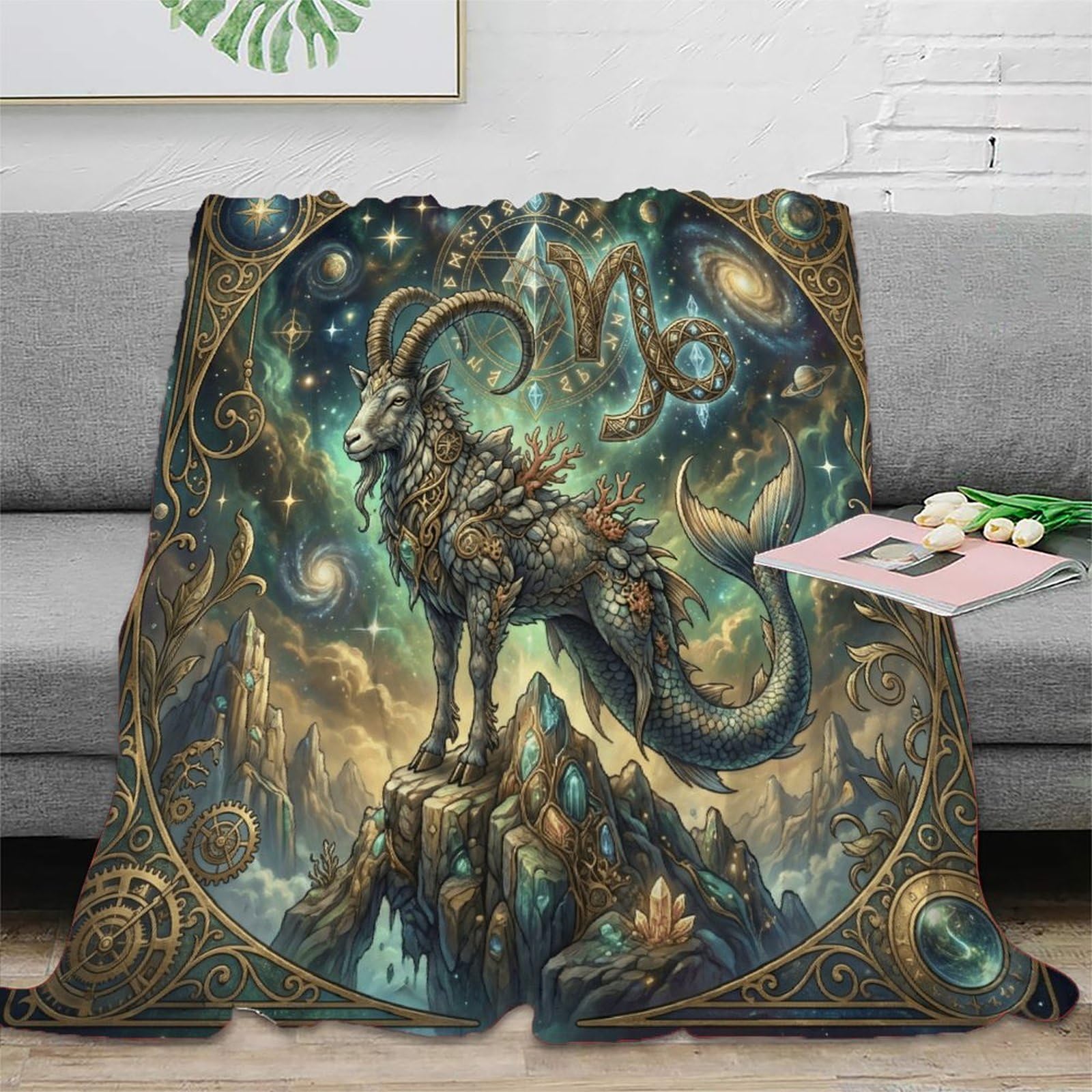 W7C8U2X3 Capricorn Zodiac Celestial for Soft Throw Blanket, Office Nap Use