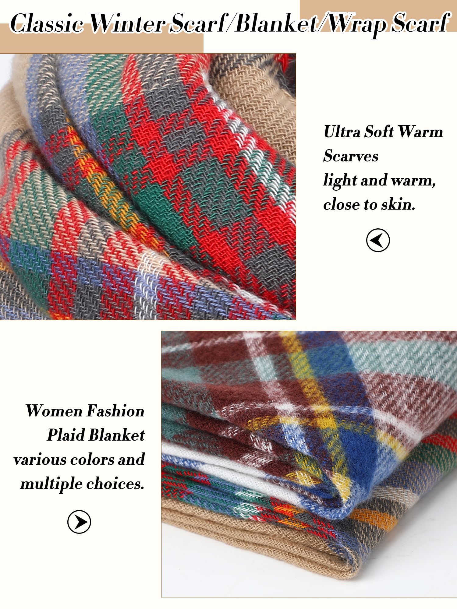 Suhine 9-teiliges Damen-Winter-Set, warme Strickmütze, Mütze mit Bommel und Touchscreen-Handschuhen, kariert, Schal, Decke für Damen und Herren, Winter