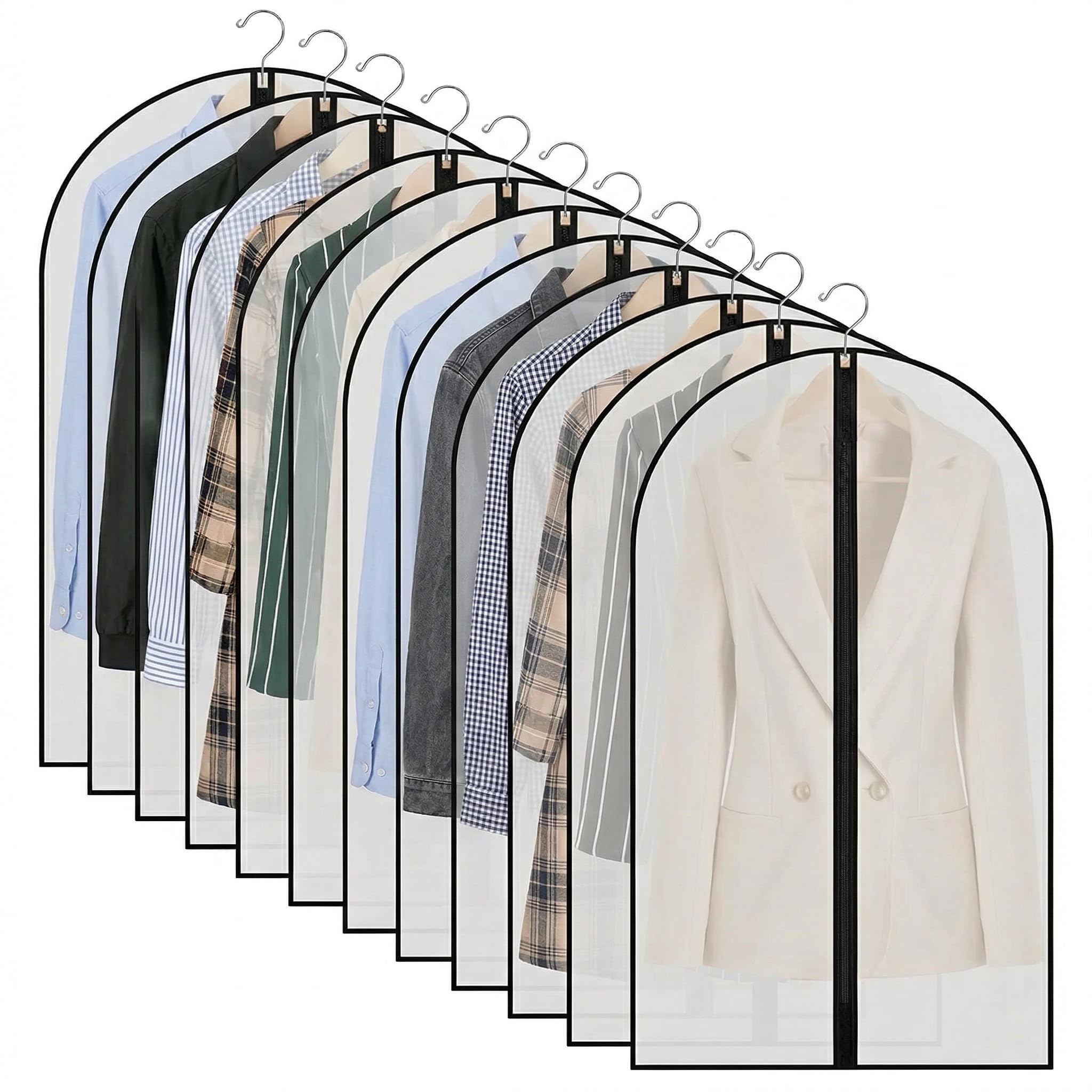 X-Ecolive Translucent 12-Pack Peva Garment Bags 60×100Cm, Waterproof Dust-Proof Suit & Dress Covers For Wardrobe & Travel
