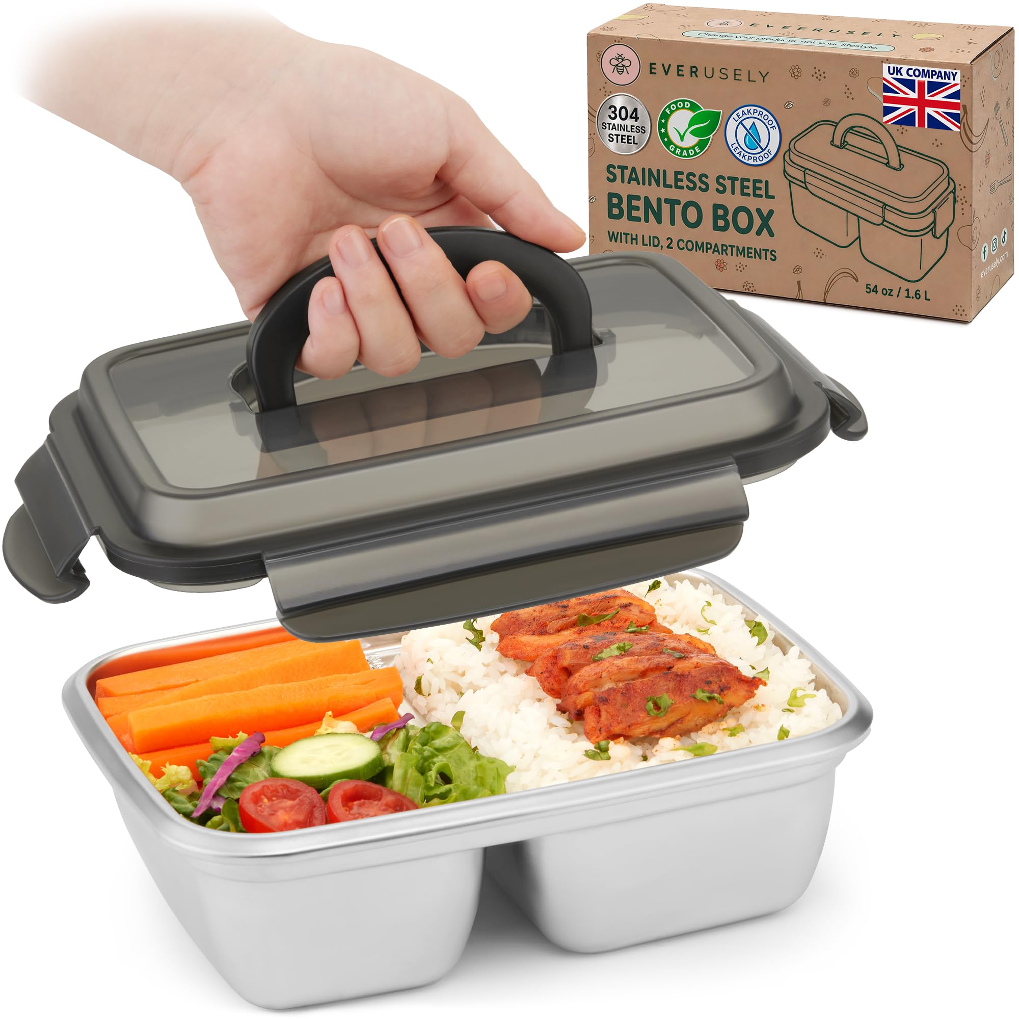 Stainless Steel Metal Lunch Box - 1.6 L, Translucent Lid - Food Container โ image 1