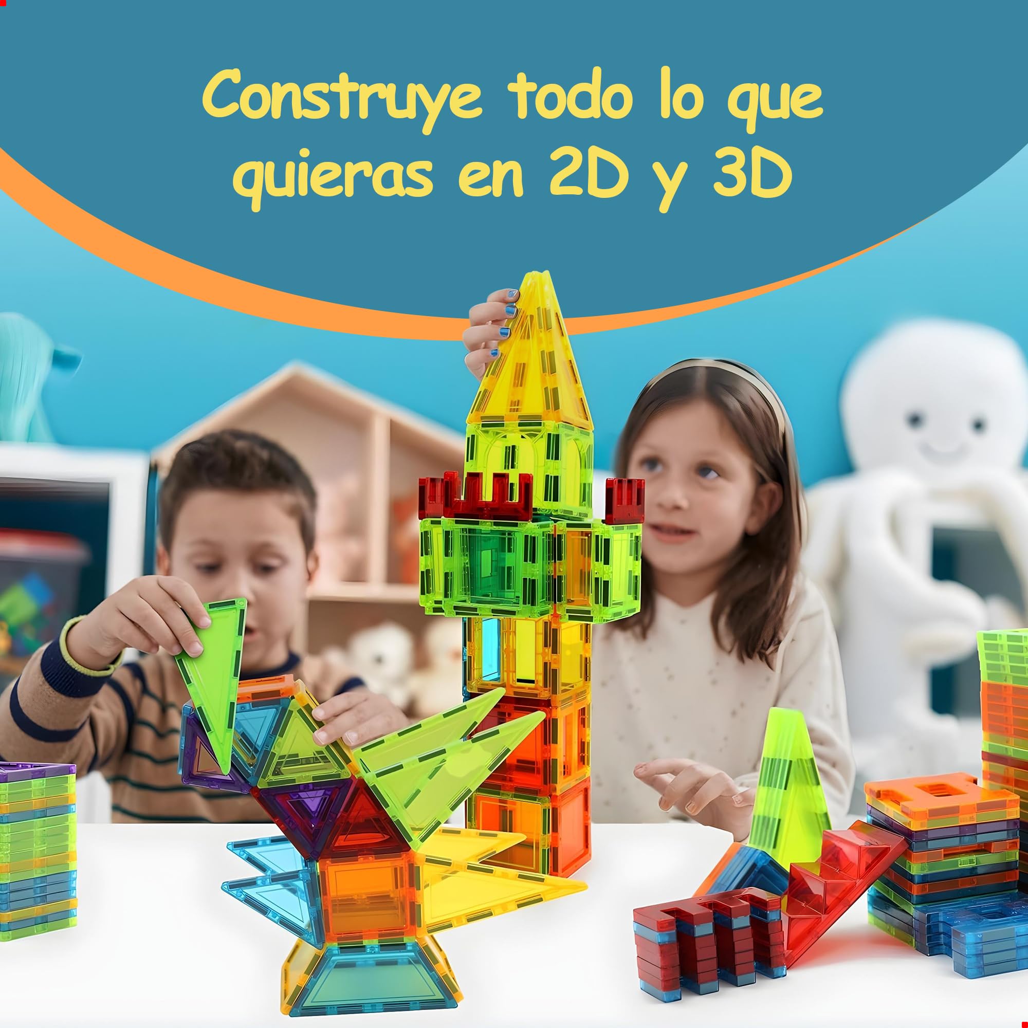 Olvy - Juego de 120 Bloques de construcción magnéticos Montessori para niños, diseño magnético a Partir de 3 años, Ladrillos Luminosos y Azulejos magnéticos (120 Azulejos magnéticos)