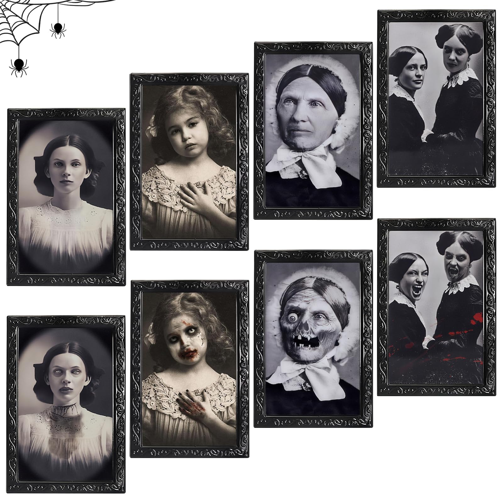 ROEOWENE 4pcs Cuadros Halloween Adornos 38x25cm Terror Decoracion Interior Cosas de Halloween Decoracion Marco de Fotos Retrato Horror Decoración Puerta Casa para Fiesta Temática,Casa Embrujada,Bar