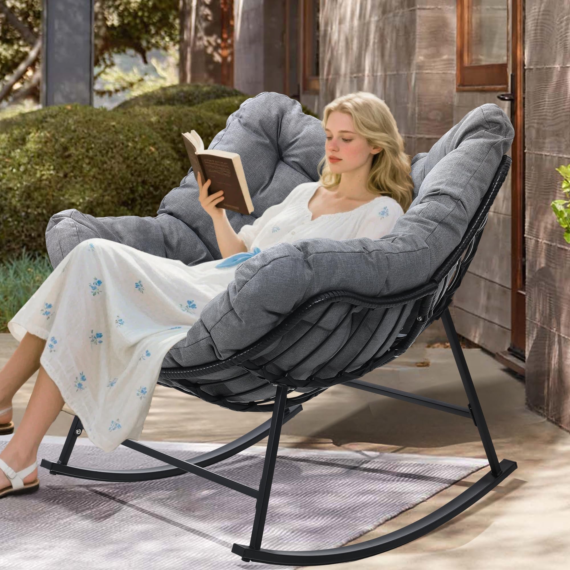 Amazon.com: Kromax Oversized Outdoor Papasan Rocking Chair, Grey