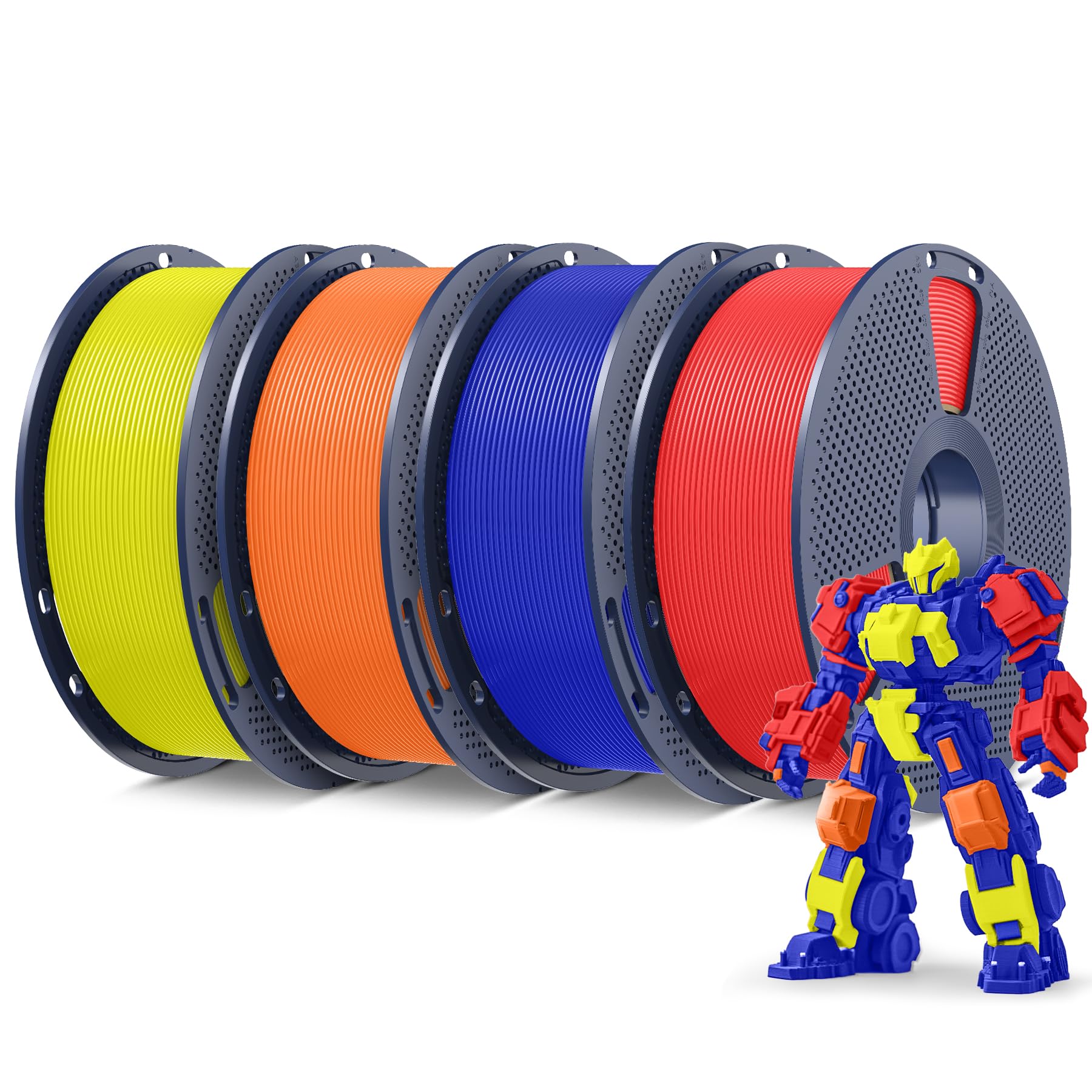 SUNLU 3D Printer Filament PLA Plus 1.75mm, 4KG Bundle | Neatly Wound, For Most FDM 3D Printer, 1 kg Spool, 4 Packs, Red+Klein Blue+Sunny Orange+Yellow