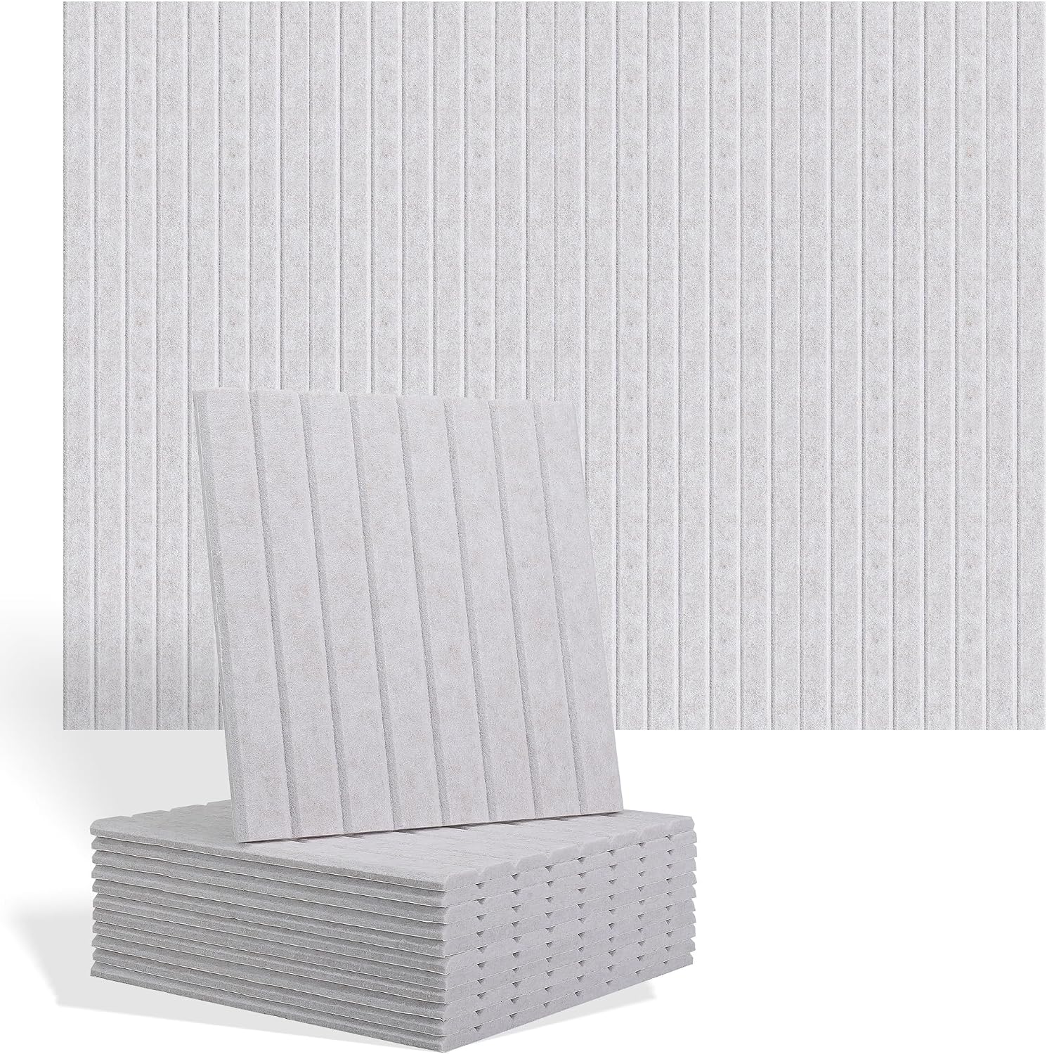 Large Splicing Felt Bulletin Board Cork Board Alternative 48" x 36" Felt Pin Board for Home Office Classroom Wall Decor Felt Wall Panel with Pushpins Tabs (Fine-Stripe 12 Pack, Oatmeal)