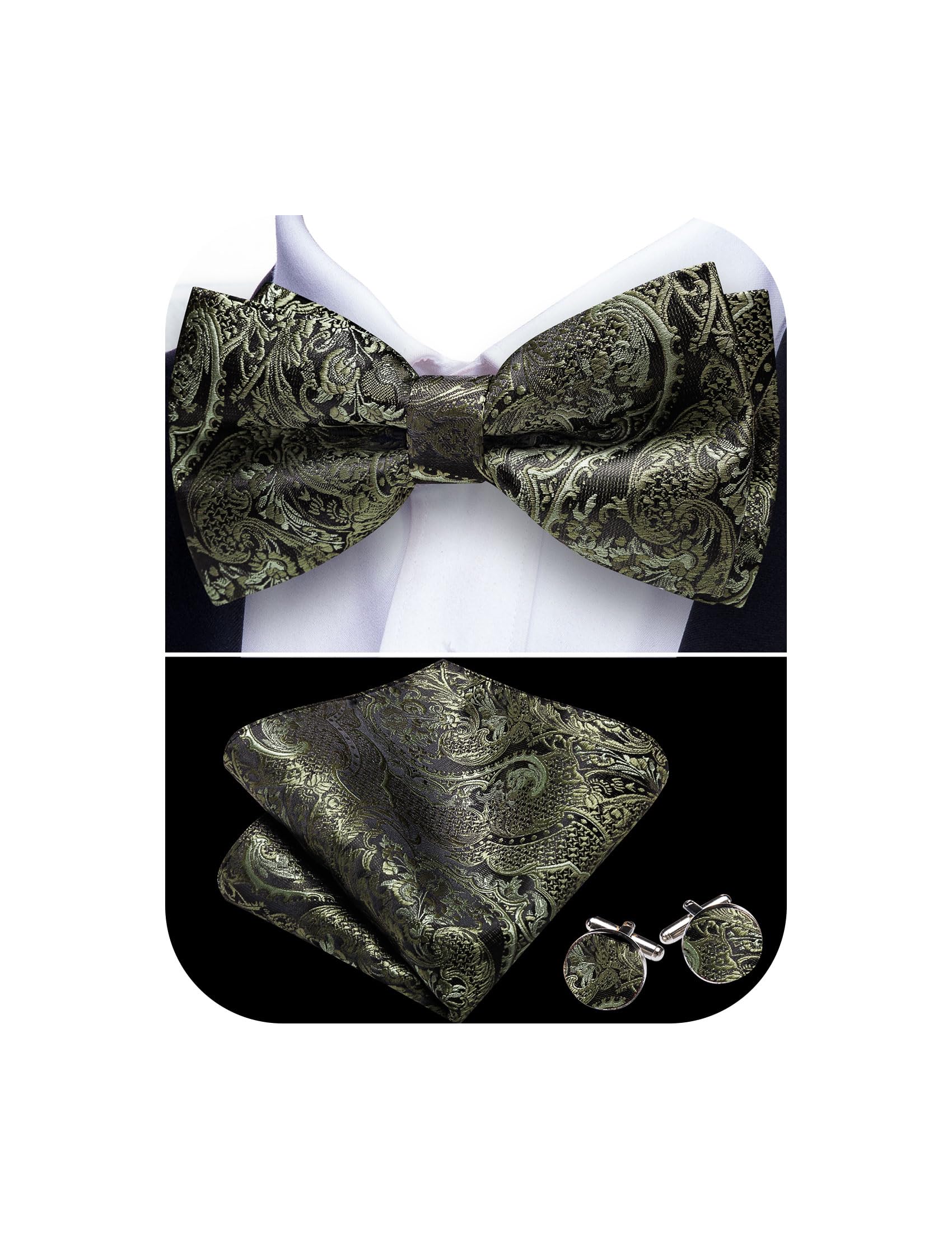 Barry.Wang Paisley Striped Bow Tie for Men Silk Pre-Tied Bowtie Set