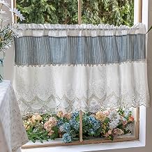 Tier Curtain,Short Curtain Cafe Kitchen Curtains,Cotton Valance Country Style Bistro Curtain,Translucent Hollow Embroidered Lace Half Curtain for Home Kitchen Balcony Small Window