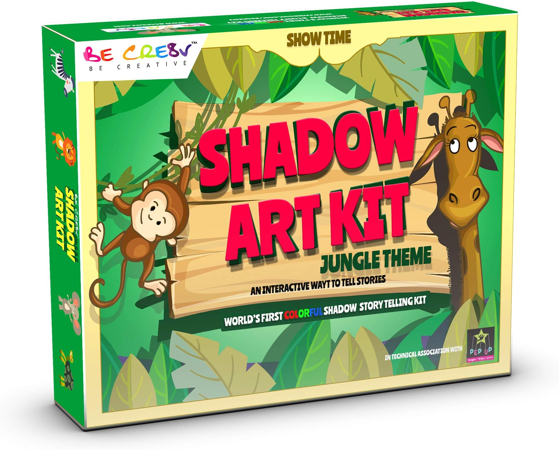 BE CRE8V Jungle Shadow Art Story Telling DIY Theatre Set with Illustrated Story Book, Full kit for Boys and Girls Over 4 Years, Learning & Education Along with Fun and Engagement, Multicolor