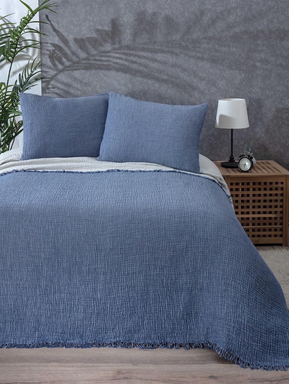 SUSSEXHOME Soft 100% Turkish Cotton Muslin Bed Shams, Indigo Blue, 20 x 35 inches, King Size 2 Pieces Shams