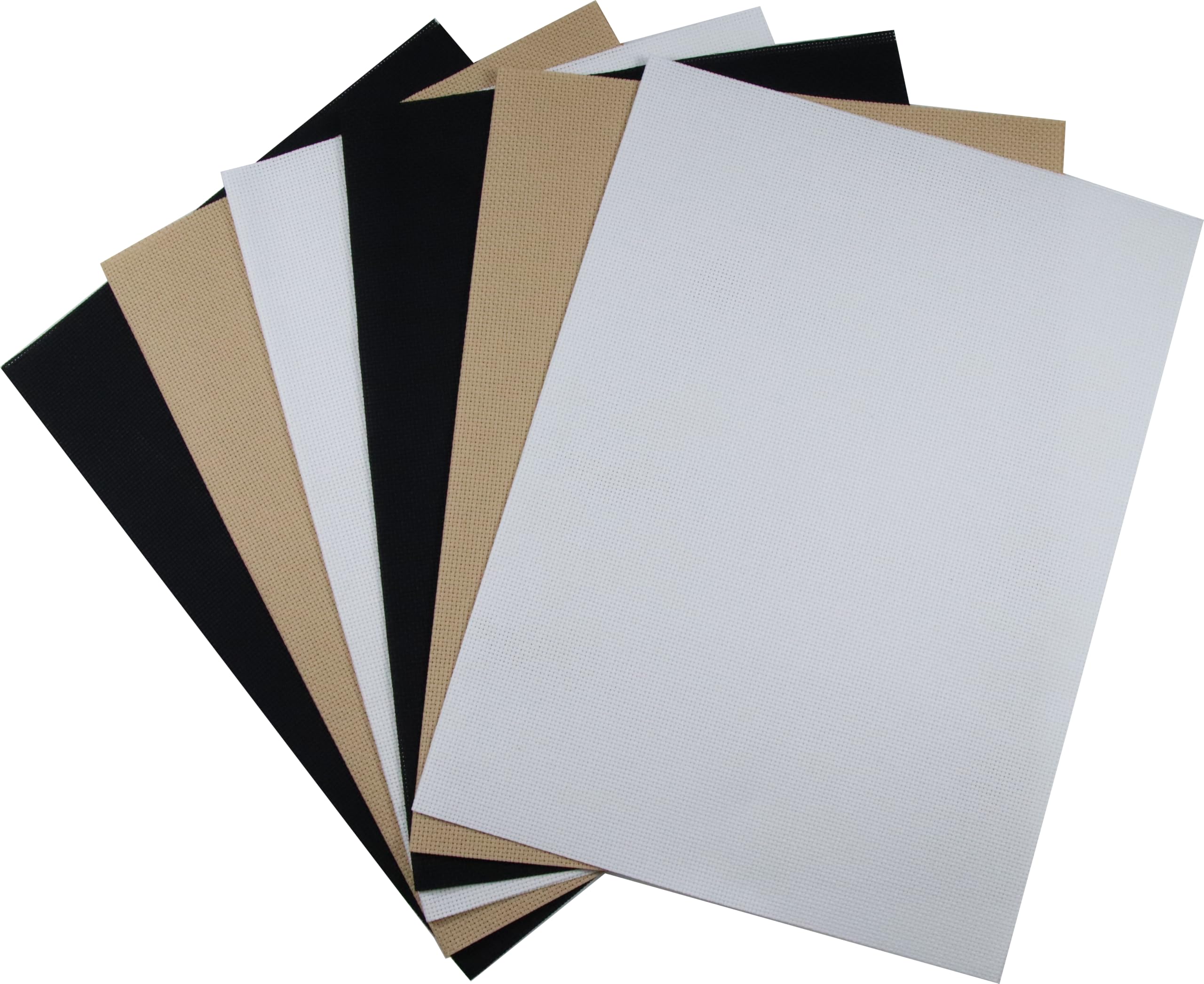 KCS 4/6 pc of 12" x 18"(30cmx45cm) 16 Count Cotton Aida Cloth Cross Stitch Fabric (6 pc,White+Khaki+Black)