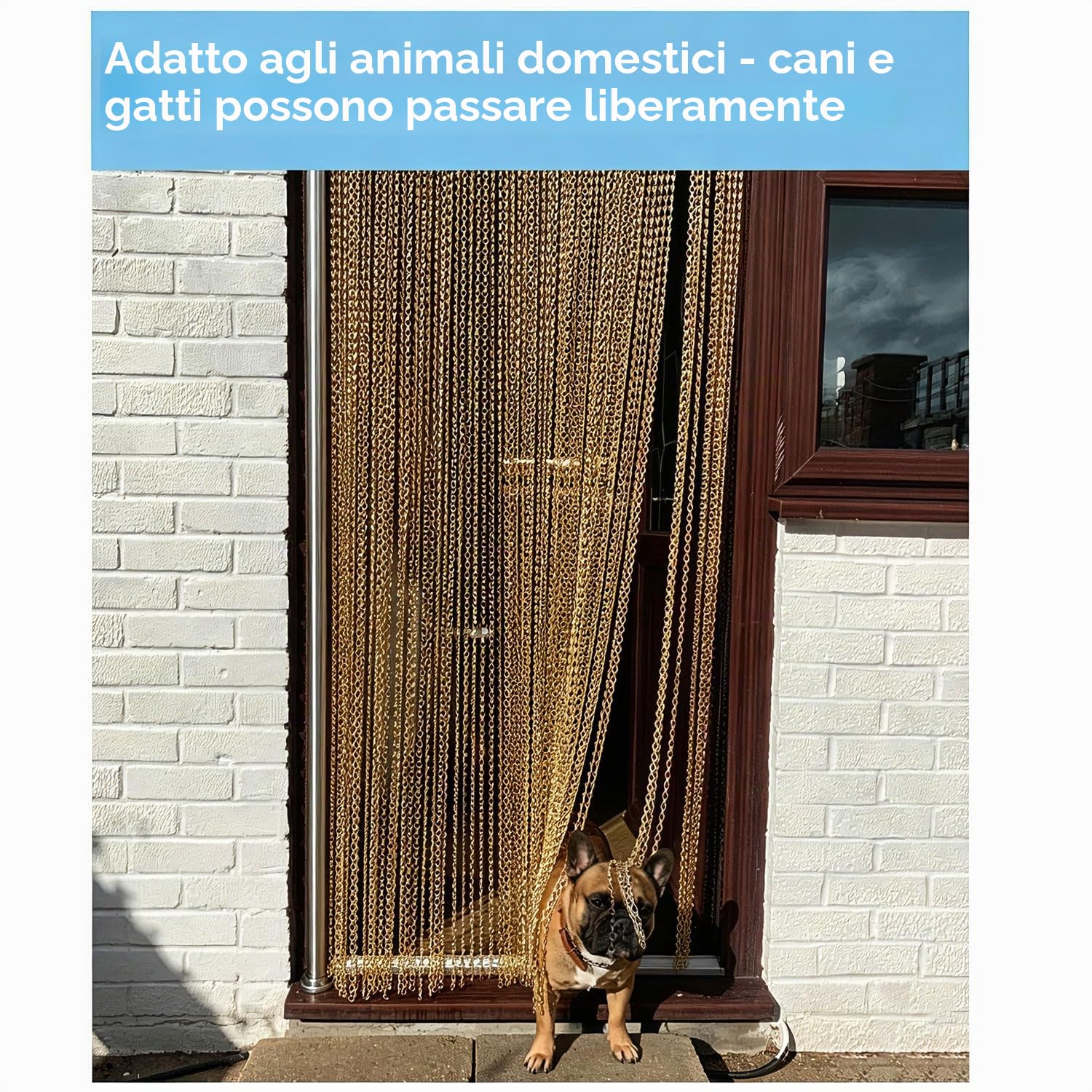 Tenda a catena in alluminio, 90 x 200 cm, zanzariera per porte e finestre, accessorio per la casa (catena in alluminio dorato)