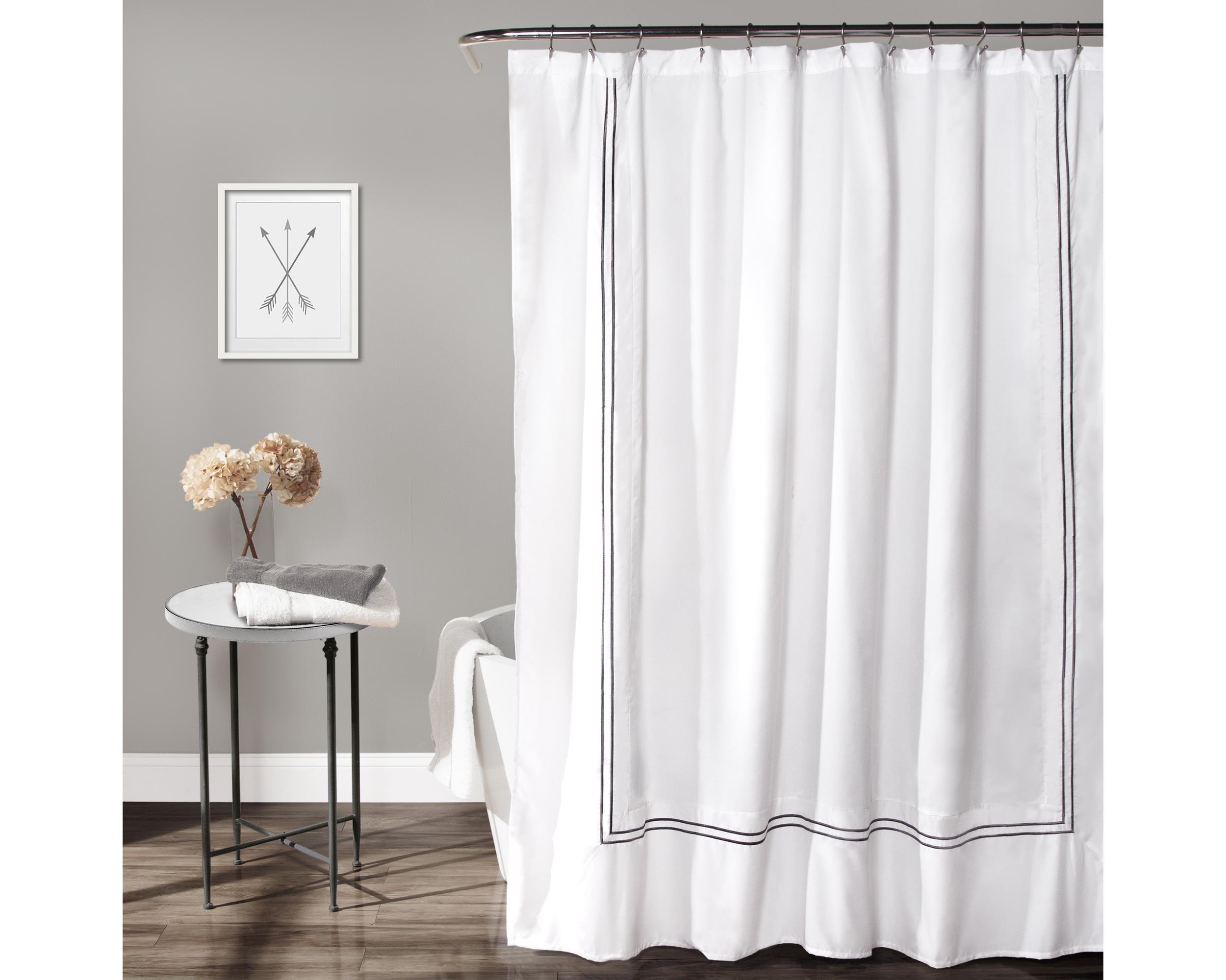Hotel Collection Shower Curtain Fabric Minimalist Plain Style Bathroom Design, 72" x 72", White and Gray