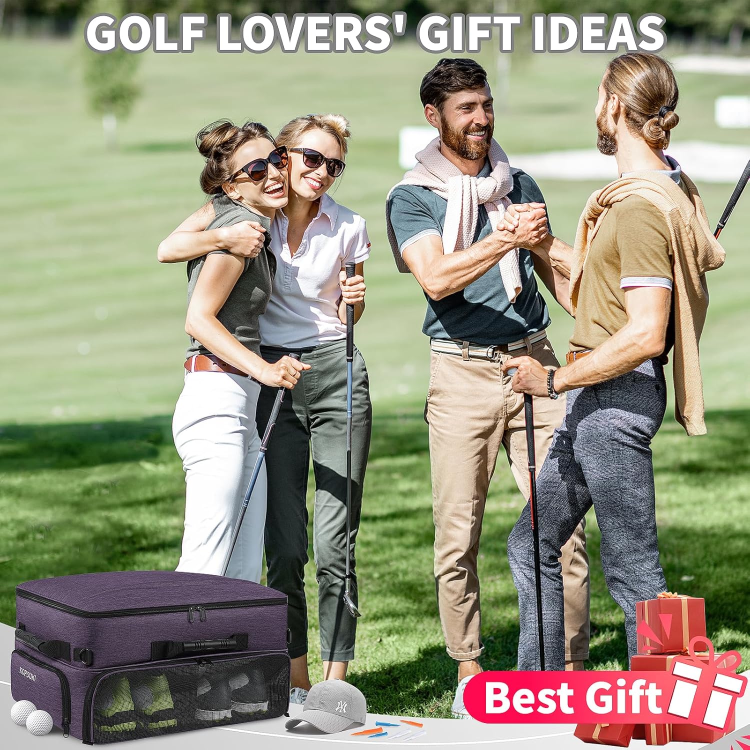Extra Large Golf Trunk Organizer, Golf Gifts for Men Golfers, 20"x 14"x 10" 2 Layer Golf Trunk Organizer for Car, Water-resistant with Ventilated Compartment for 2 Pair Shoes and More Golf Accessories