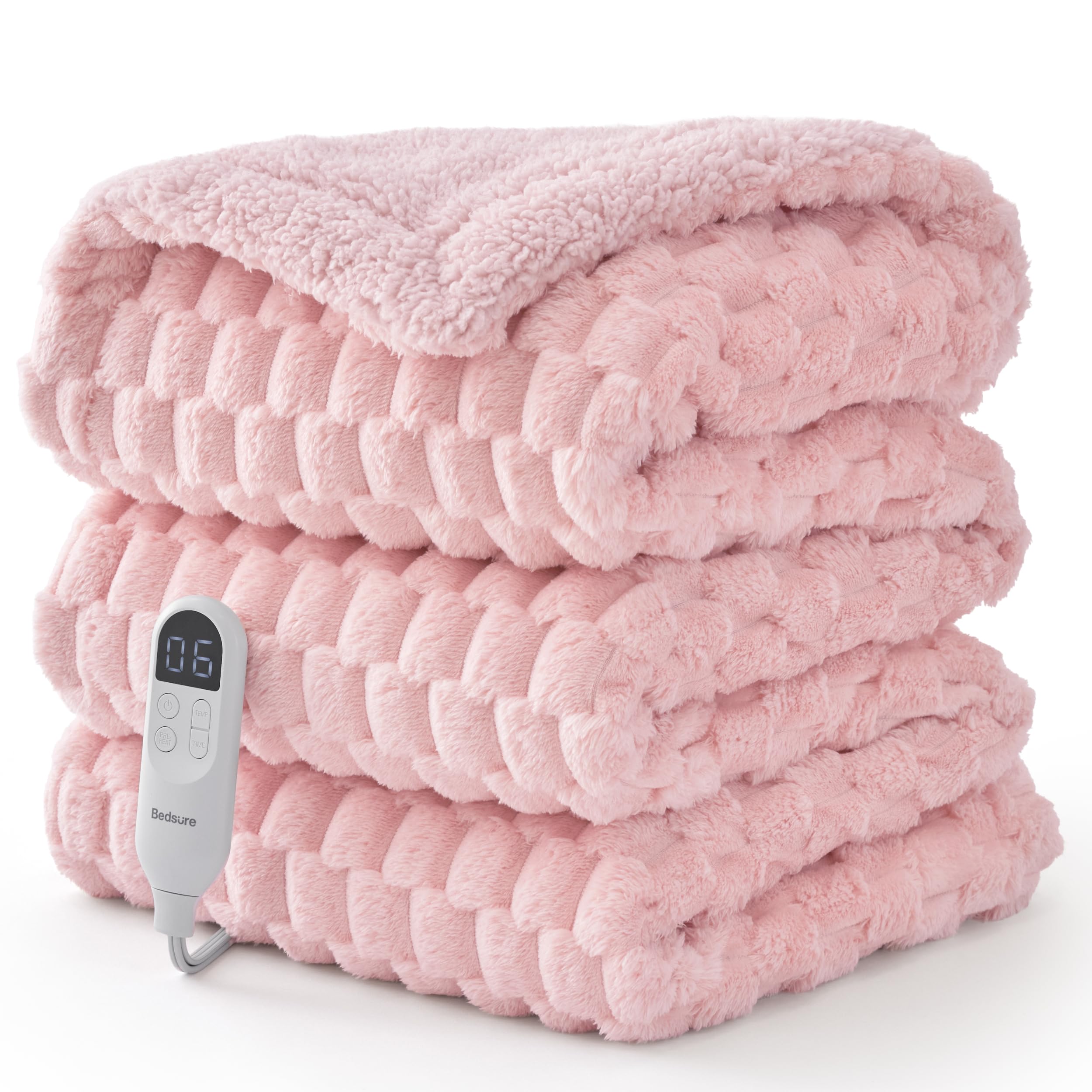 Bedsure Heated Blanket Twin, Pink Bubble Pattern Electric Blanket