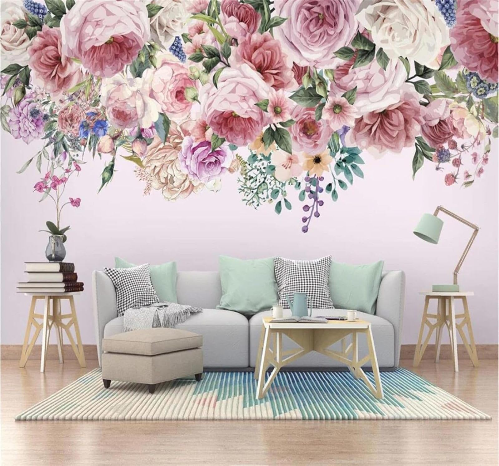 Tzxztt Hand Drawn Vintage Beautiful Pink Roses Modern 3D Wallpaper Premium Textured Silk Neutral Tones Material Ideal for Living Room Bedroom-200cm×140cm