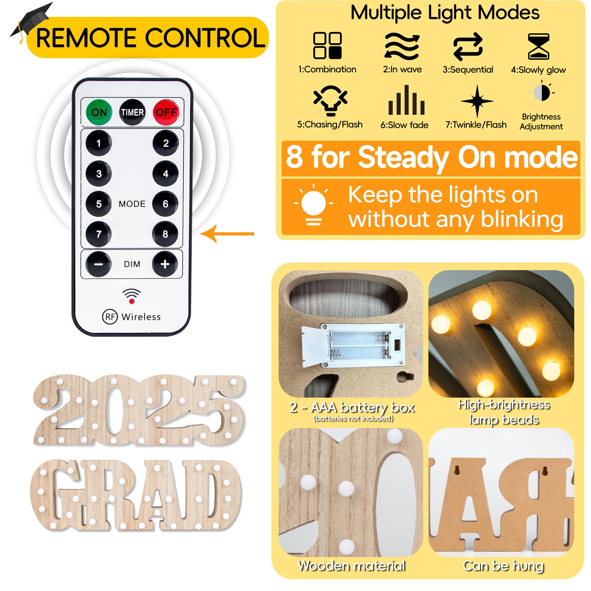 8 LED-Buchstaben 'GRADE 5' – Abschluss-Deko, 16,1x21,8 Cm Pro Buchstabe, Mit Batteriebetrieb
