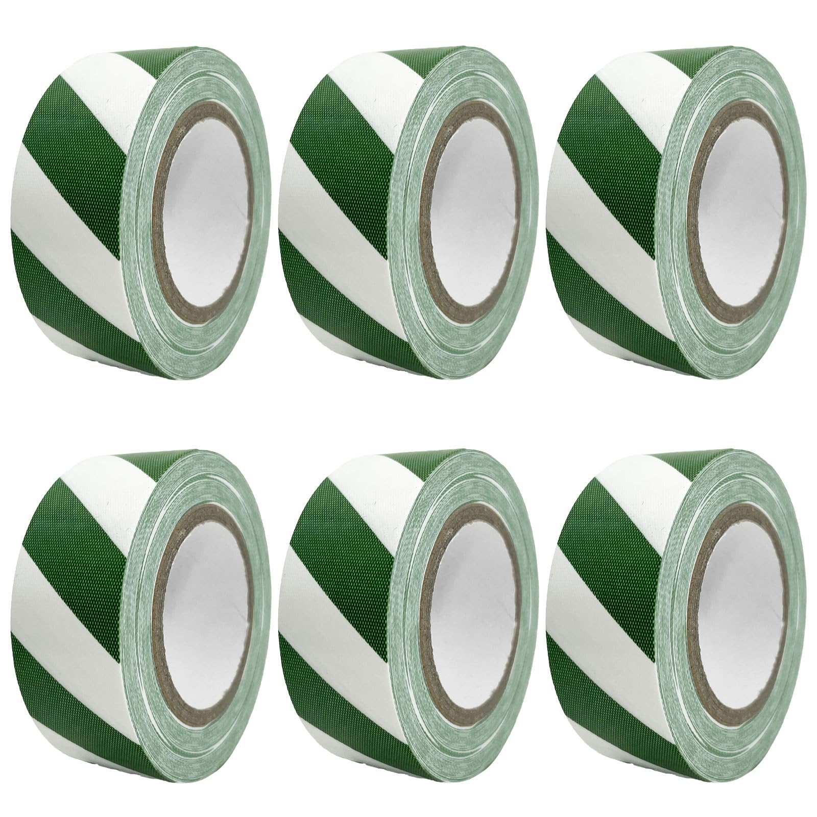 Hubaow 6 Pack Flagging Tape with Green and White Stripes, 1 inch x 100 ft Non-Adhesive Plastic Ribbon Neon Marking Tape for Hunting Hiking Trail Hazardous Areas Halloween Party Decors