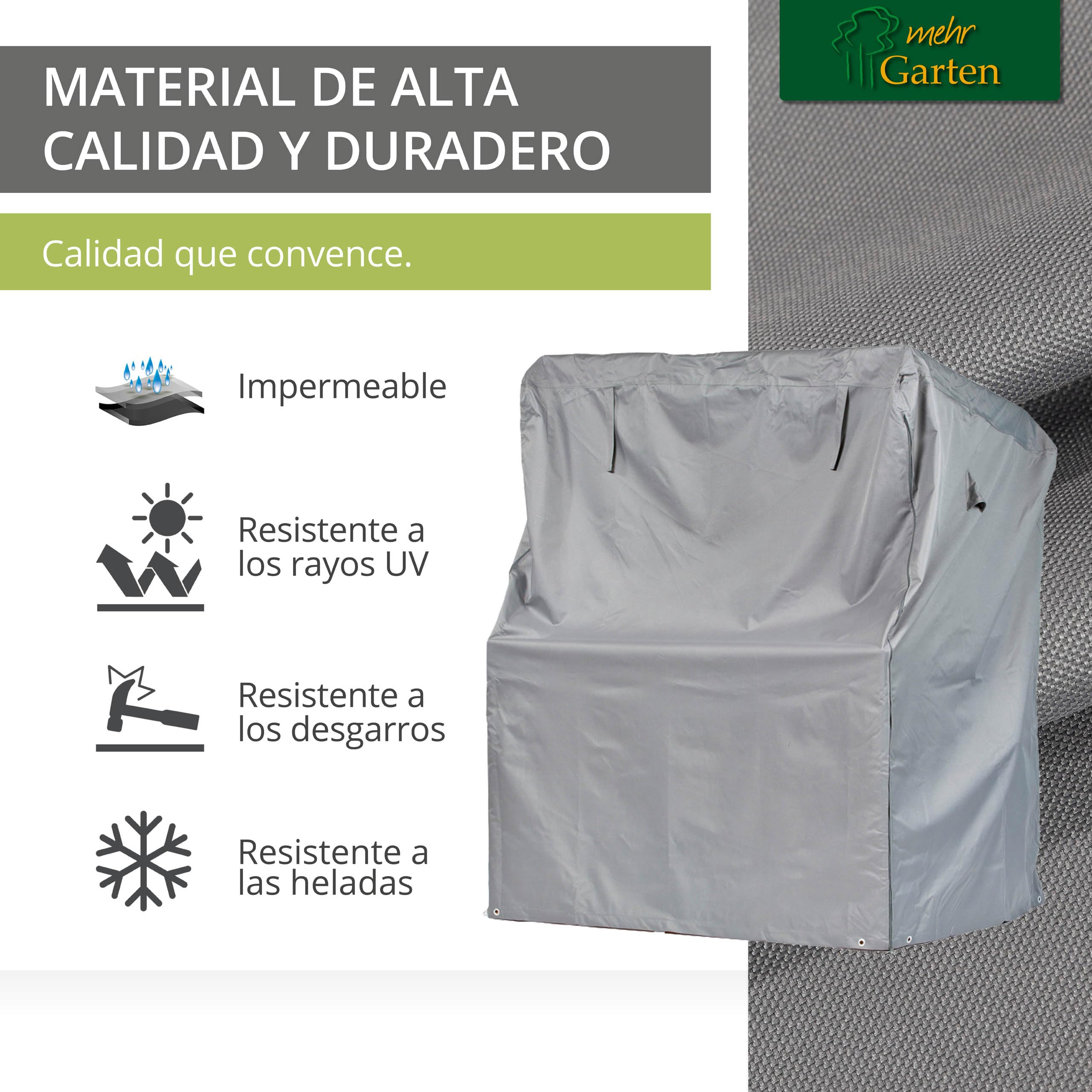 Funda de sillón de mimbre | 125 x 100 x 165/140 cm | Poliéster tejido Oxford 600D, color: gris