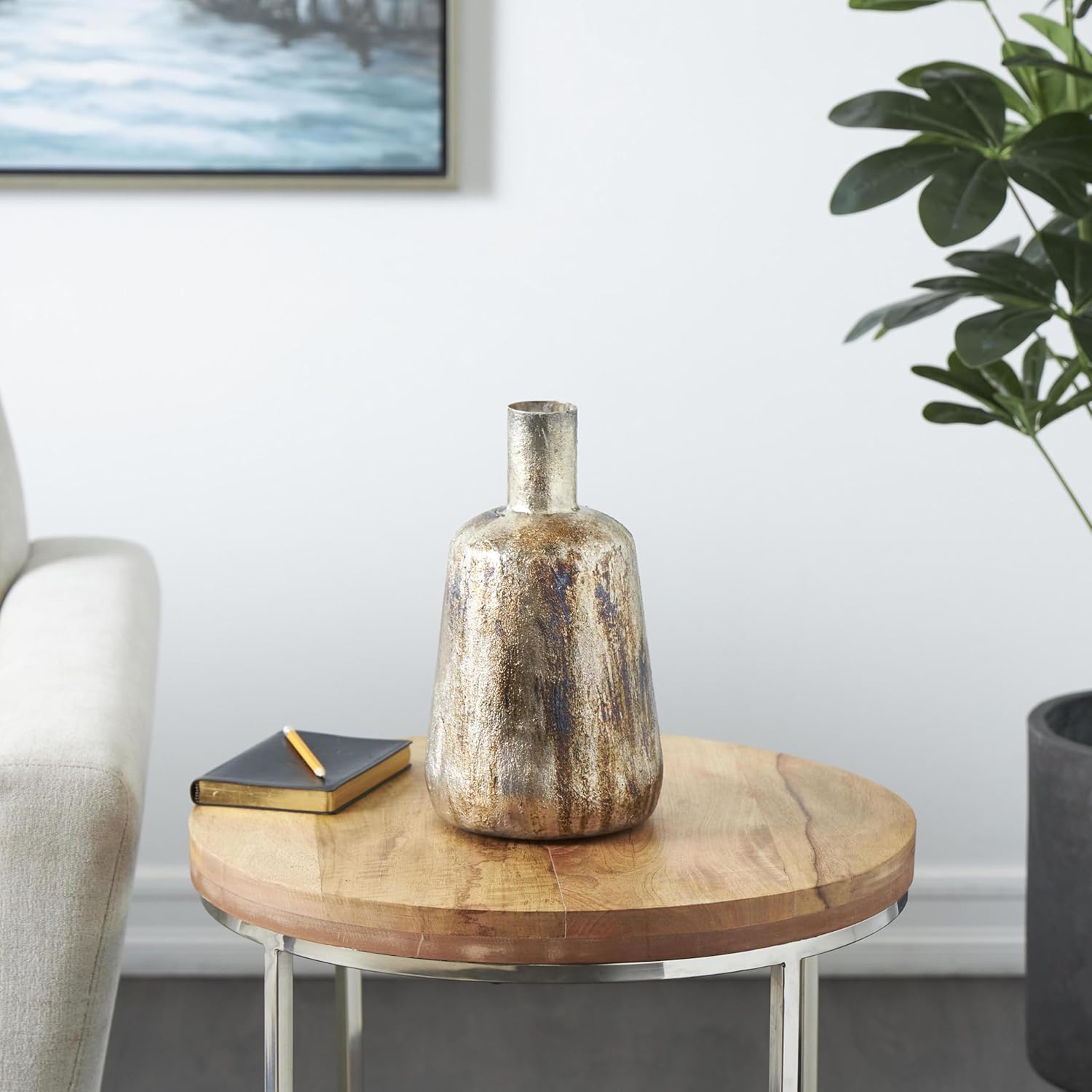 Deco 79 Metal Decorative Vase Foiled Centerpiece Vase with Bronze and Blue Accents, Flower Vase for Home Decoration 7" x 7" x 12", Bronze