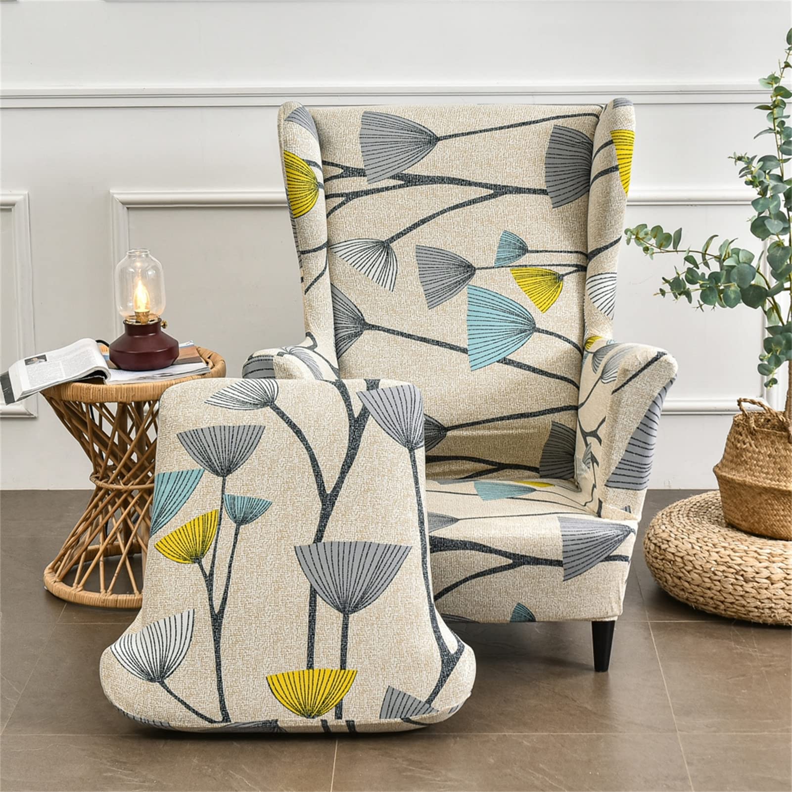 Copripoltrona Con Orecchie Elasticizzato 2 Pezzi + Pouf - Fodera Con Cuscino Antiscivolo, Lavabile, Per Soggiorno E Camera Da Letto (Color : #29)