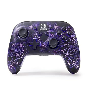 PowerATM Enhanced Wireless Controller for Nintendo Switch with LumectraTM Galactic Vortex, RGB lighting reveals a hidden galaxy design, rechargeable battery, motion controls, officially licensed