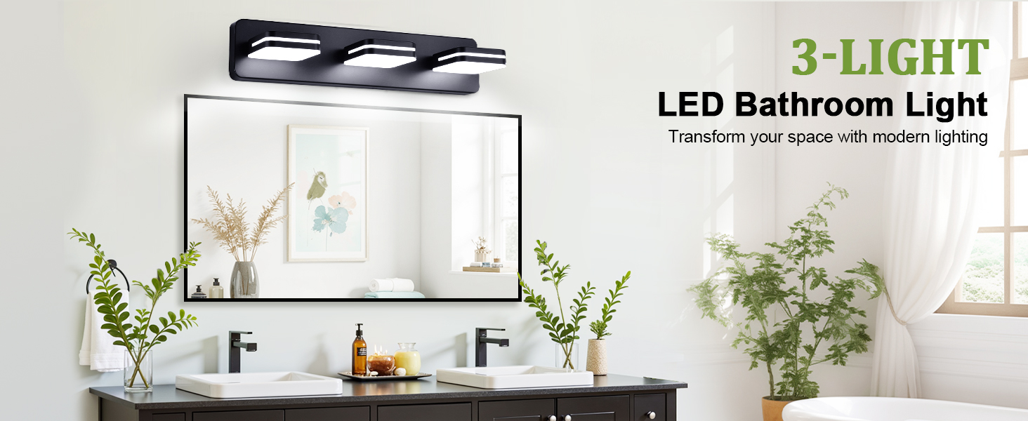 Image of Torondo 360 Rotate LED Bathroom Vanity Light Fixtures, Acrylic Vanity Lights for Bathroom, Modern Wall Lighting Fixtures Over Mirror Living, Matte Black, Natural White, 3-Light, 17-Inch