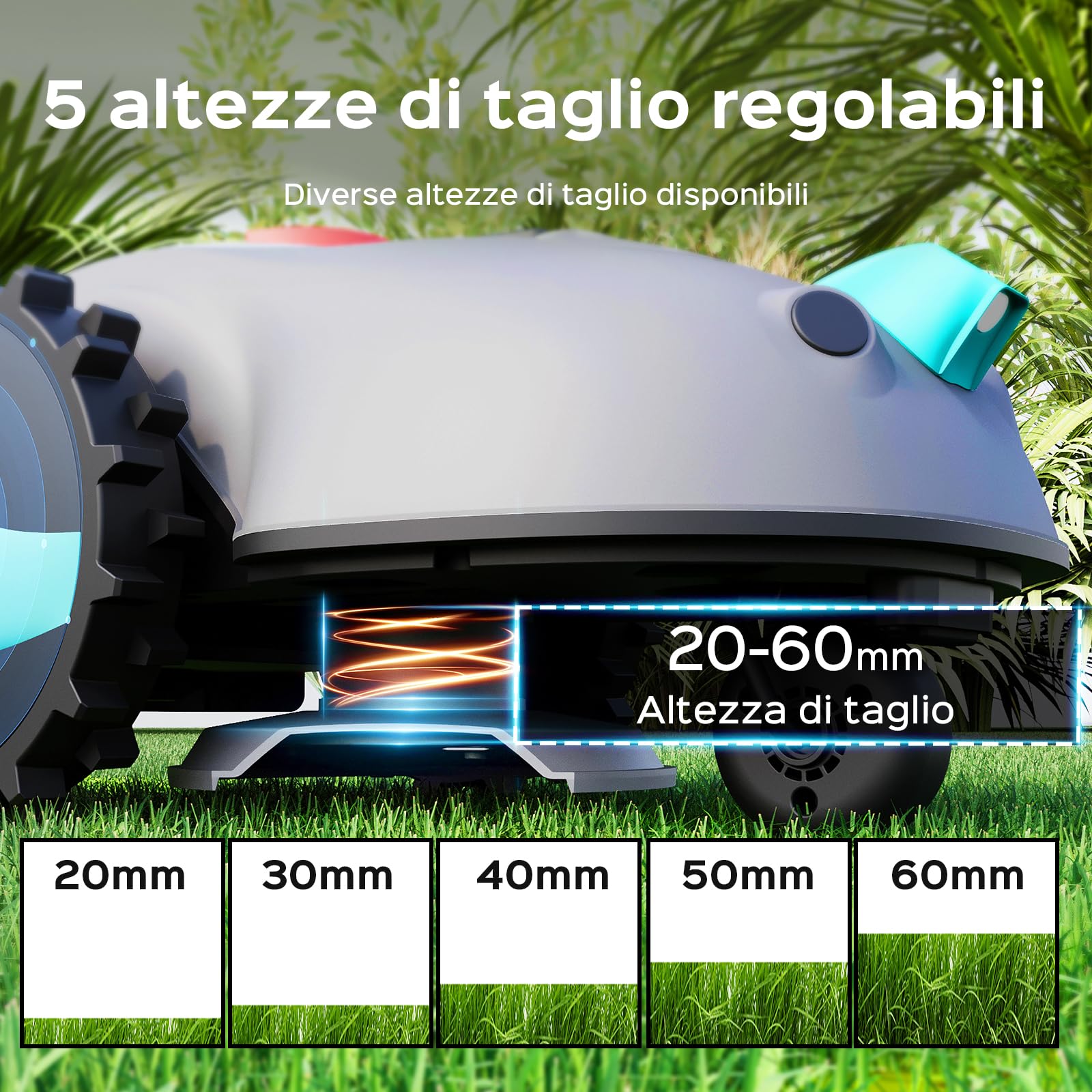 YARDCARE V100 Robot Tagliaerba a Batteria con Navigazione Visiva, Rilevamento di 150 Ostacoli, Robot Tosaerba Elettrico Fino a 150 m², Robot Tosaerba Eelettrico con Taglio a Spirale, Lame di Ricambio