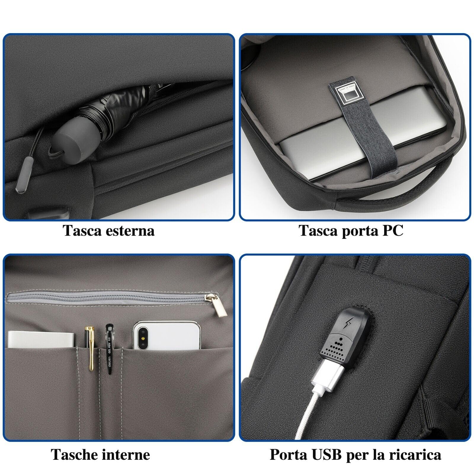 Mixroom Zaino Porta PC 15.6" Uomo Borsa per Computer Portatile Custodia Laptop Notebook USB Casual Viaggio Z33