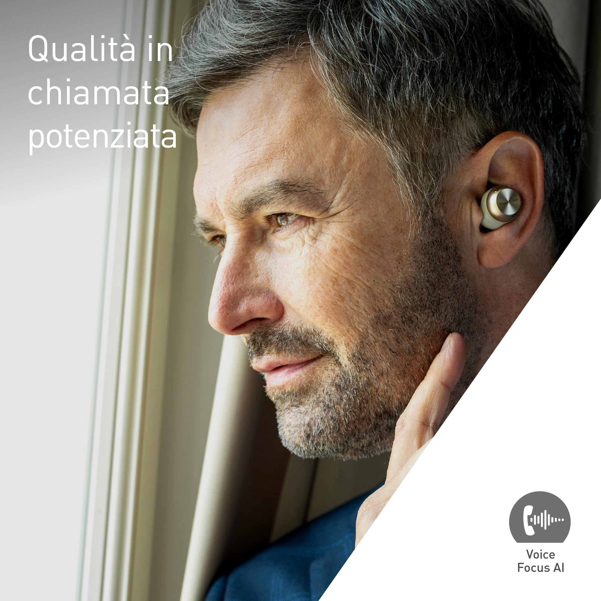 Technics EAH-AZ100E-N Auricolari Wireless con Cancellazione del Rumore, Bluetooth Multipoint, Voice Focus AI, Comode Cuffie In-Ear, Oro Champagne