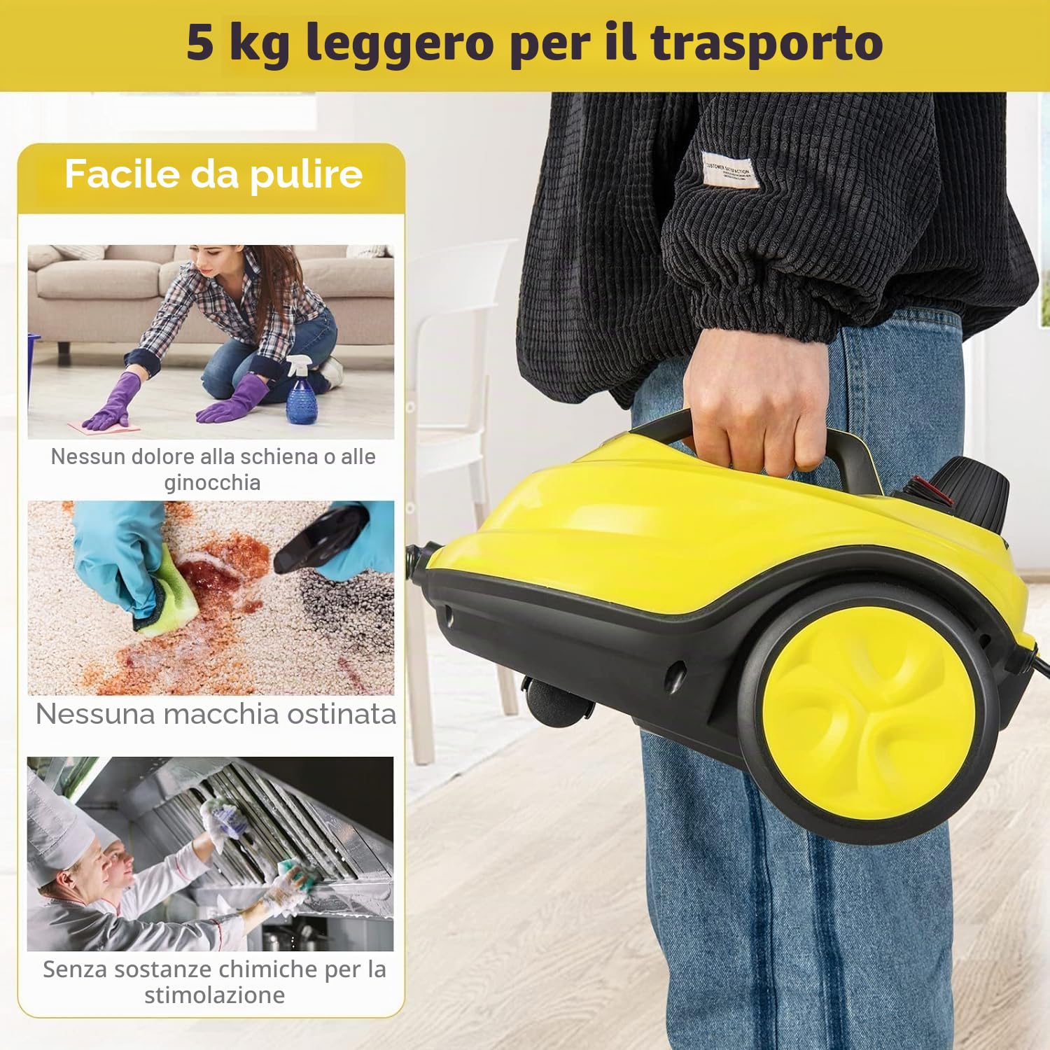 FANTASK Pulitore a vapore da 2000 W con 13 accessori, pressione del vapore: max. 5 bar, temperatura: fino a 160 ℃, potenza superficie: 108 m², serbatoio: 1,8 l, tempo di riscaldamento: 8 minuti
