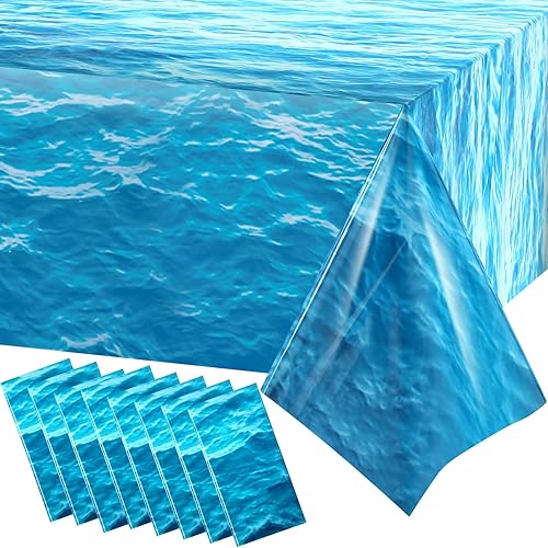Mantel de plástico con estampado de olas oceánicas de 54 x 108 pulgadas, cubierta de mesa con estampado de agua para fiesta de océano, mantel azul Mantel de plástico con estampado de olas oceánicas de 54 x 108 pulgadas, cubierta de mesa con estampado de agua para fiesta de océano, mantel azul