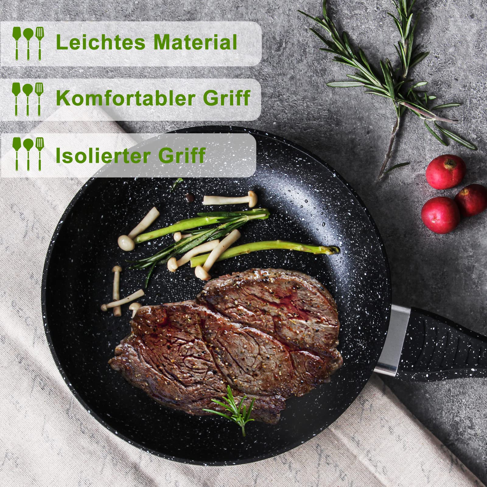 Scheffler Sartén de 28 cm, sartén de inducción, con revestimiento antiadherente, apta para todo tipo de cocinas (28 cm)