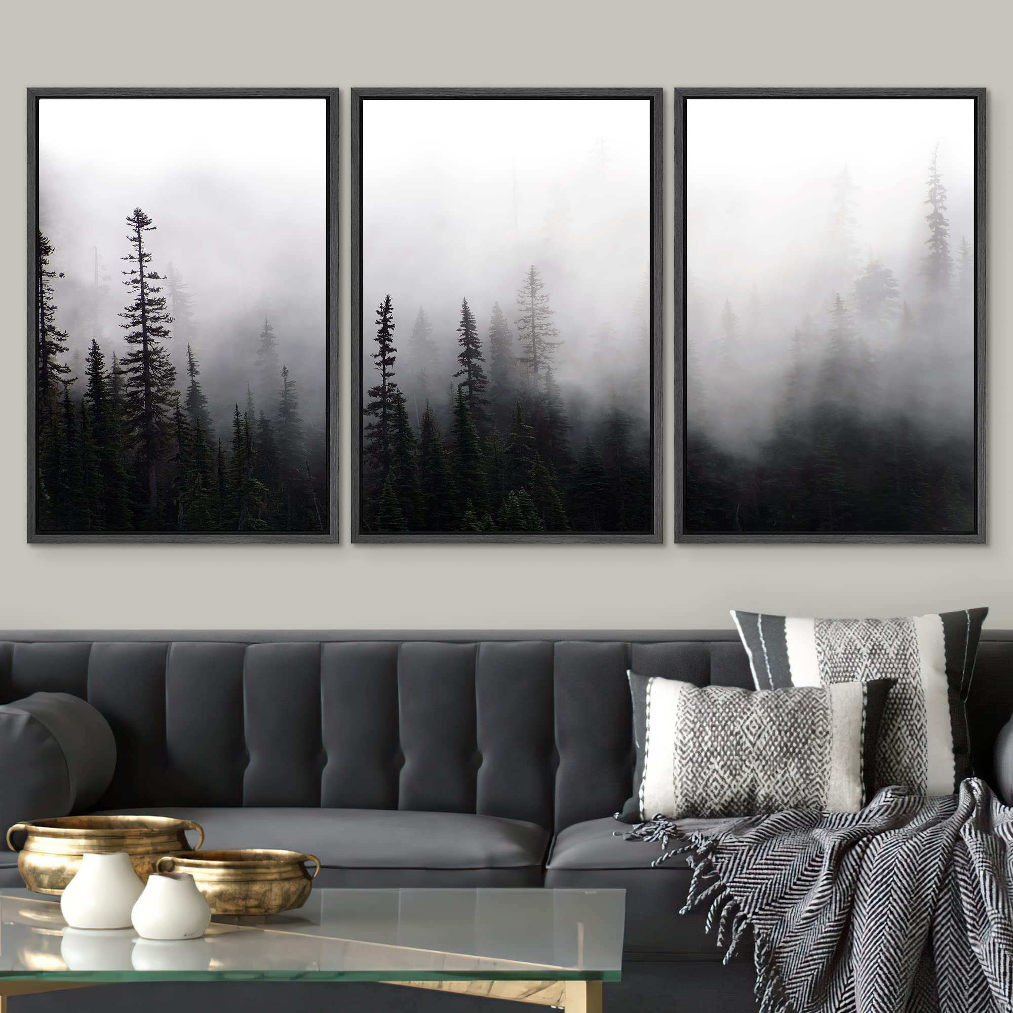Amazon.com: SIGNWIN 3 Piece Framed Canvas Wall Art Pine Trees in The Mist  Canvas Prints Home Artwork Decoration for Living Room,Bedroom - 24"x36"x3  Black : Everything Else