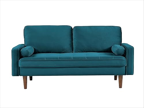 Sofá biplaza de terciopelo de 58 pulgadas para sala de estar, estilo clásico de mediados de siglo con silueta moderna, acolchado de botones y patas