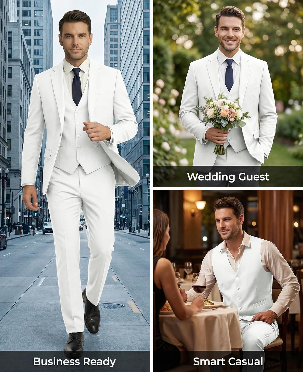 Men Suits 3 Pieces Set Slim Fit Wedding Suit Groomsmen Prom Suit Tuxedo Business Formal Casual Groom Suit Jacket Blazer Pants - Image 6