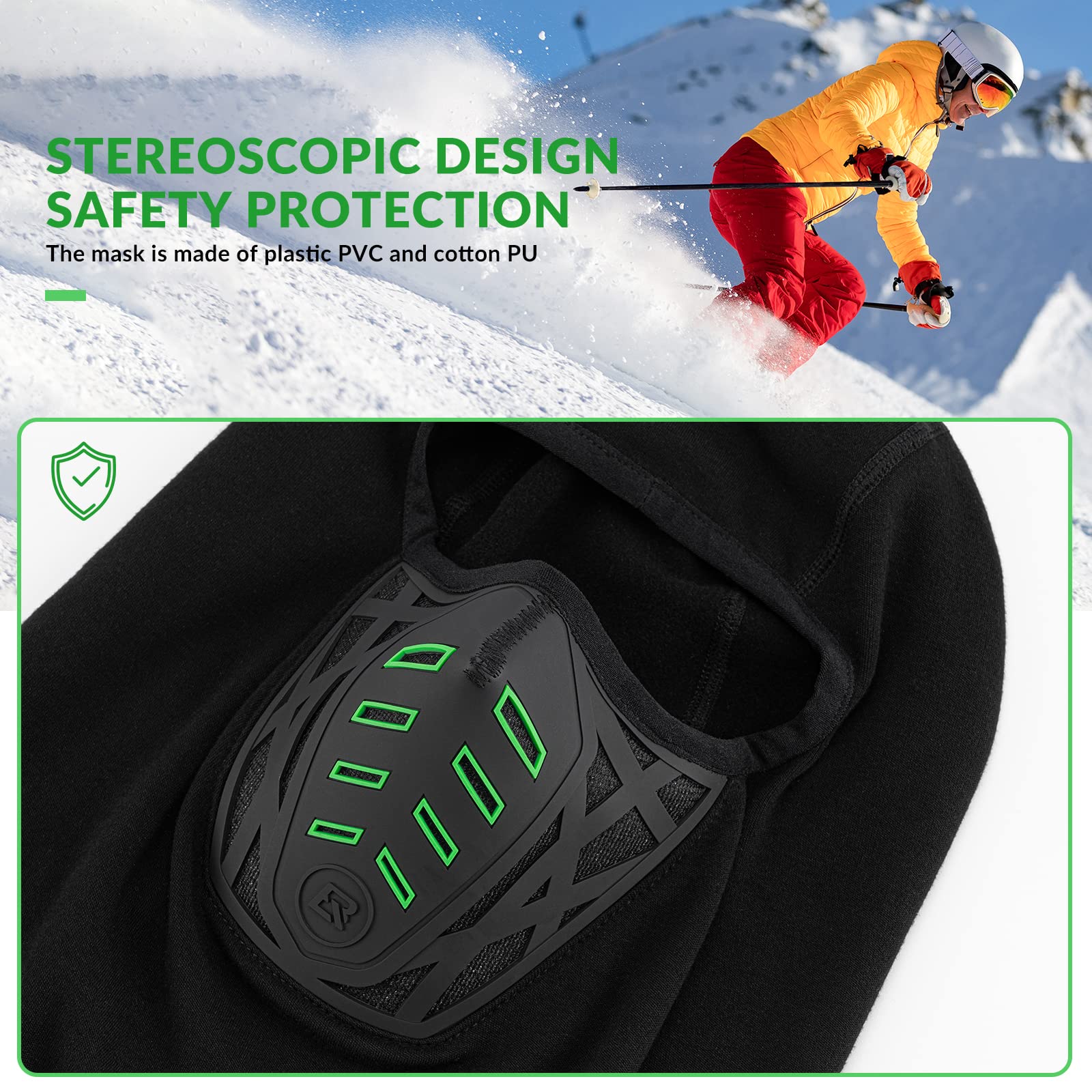 ROCKBROS Passamontagna Invernale per Moto, Sottocasco Balaclava Termico Antivento Uomo Donna, per Moto Sci Snowboard Ciclismo, Respirabile, Taglia Unica