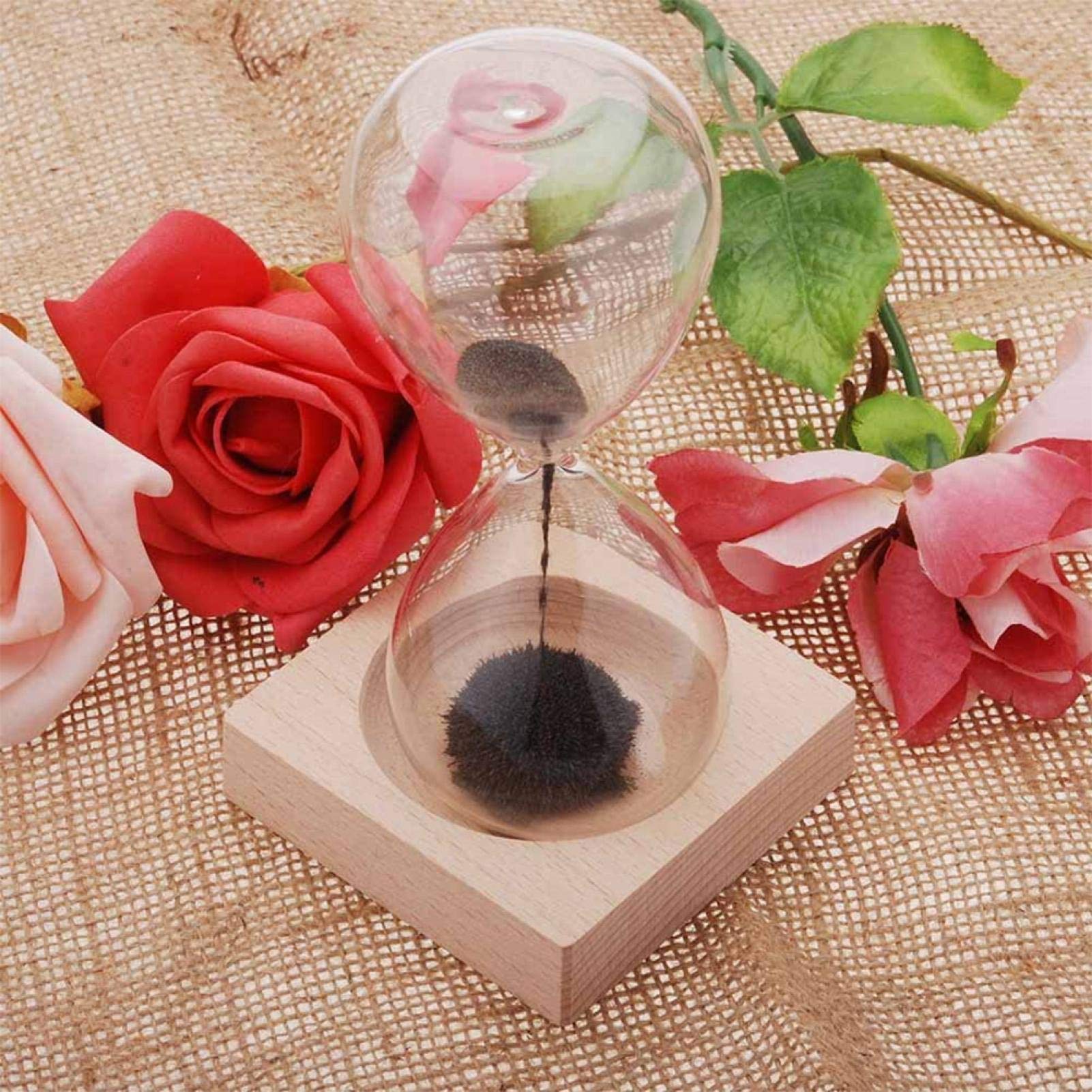 Anself Magnet Hand-Blown Sand Timer Desktop Decoration 10 Second Desktop Magnetic Glass Sand Hourglass with Base for Home Decoration Ornament Gift - Image 2