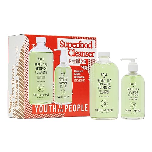 YTTP Superfood Cleanser Refill Kit - 8oz Pump Bottle + 16oz Refill - pH Balanced, Non-Drying Gel Face Wash + Makeup Remover for All Skin Types - 710 ml (Pack of 1)
