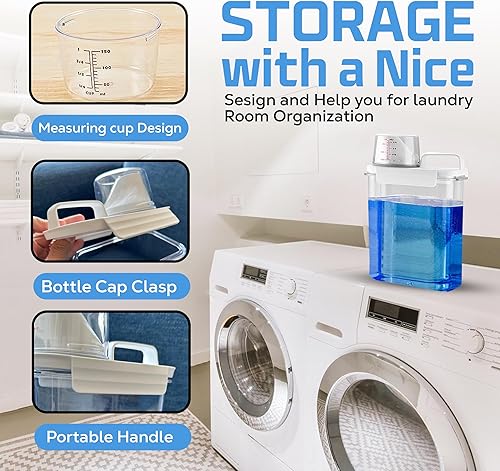 Miniatura 6 de Paquete de 2 dispensadores de detergente de 61 onzas para lavandería, dispensador de jabón para ropa, dispensador de detergente líquido para ropa,