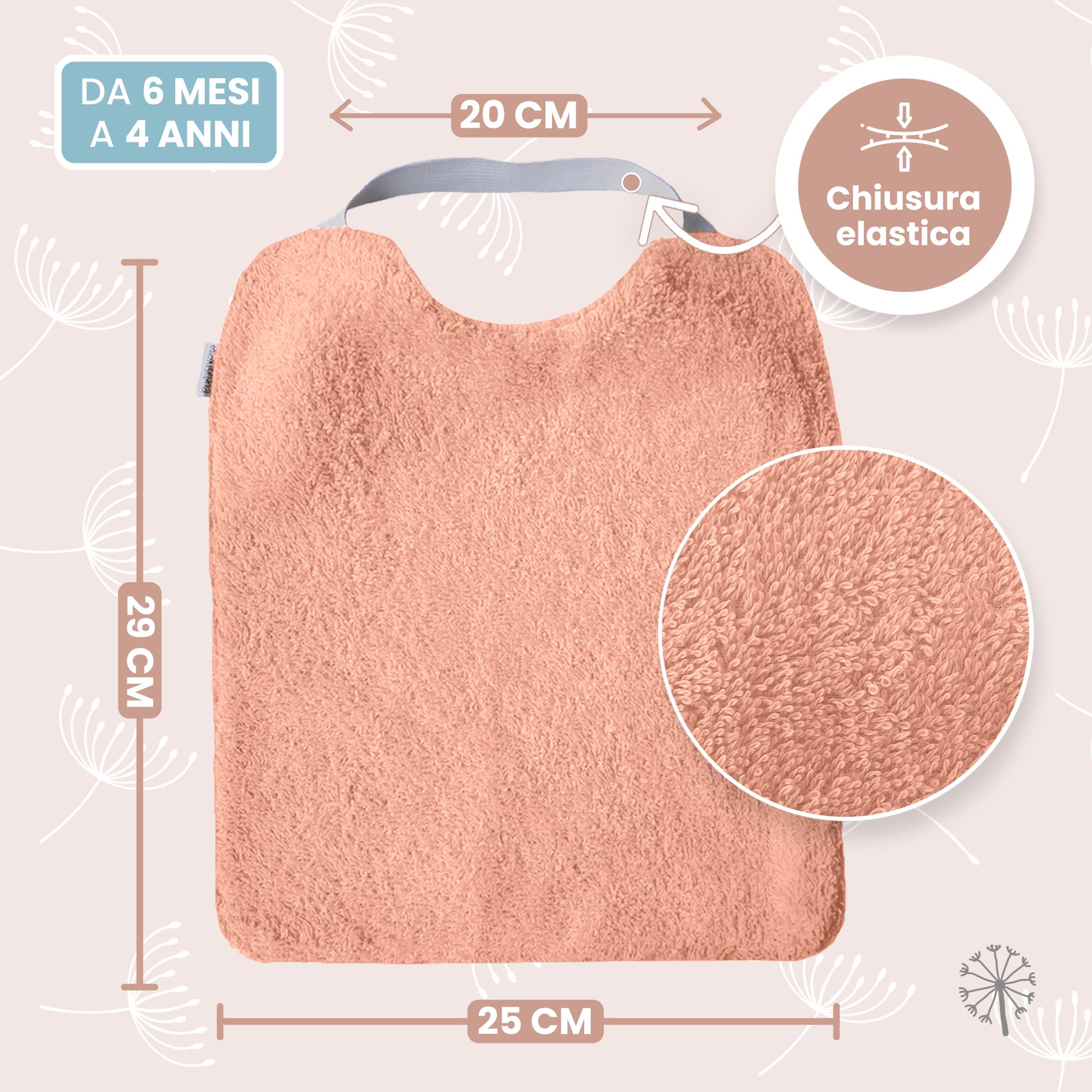 MIMUSELINA | Set di 5 Bavaglini Asilo con Elastico | Bavette Spugna Assorbente e Retro Impermeabile | Bavaglino Svezzamento| Bavaglini Impermeabili Neonato | Realizzati in Spagna