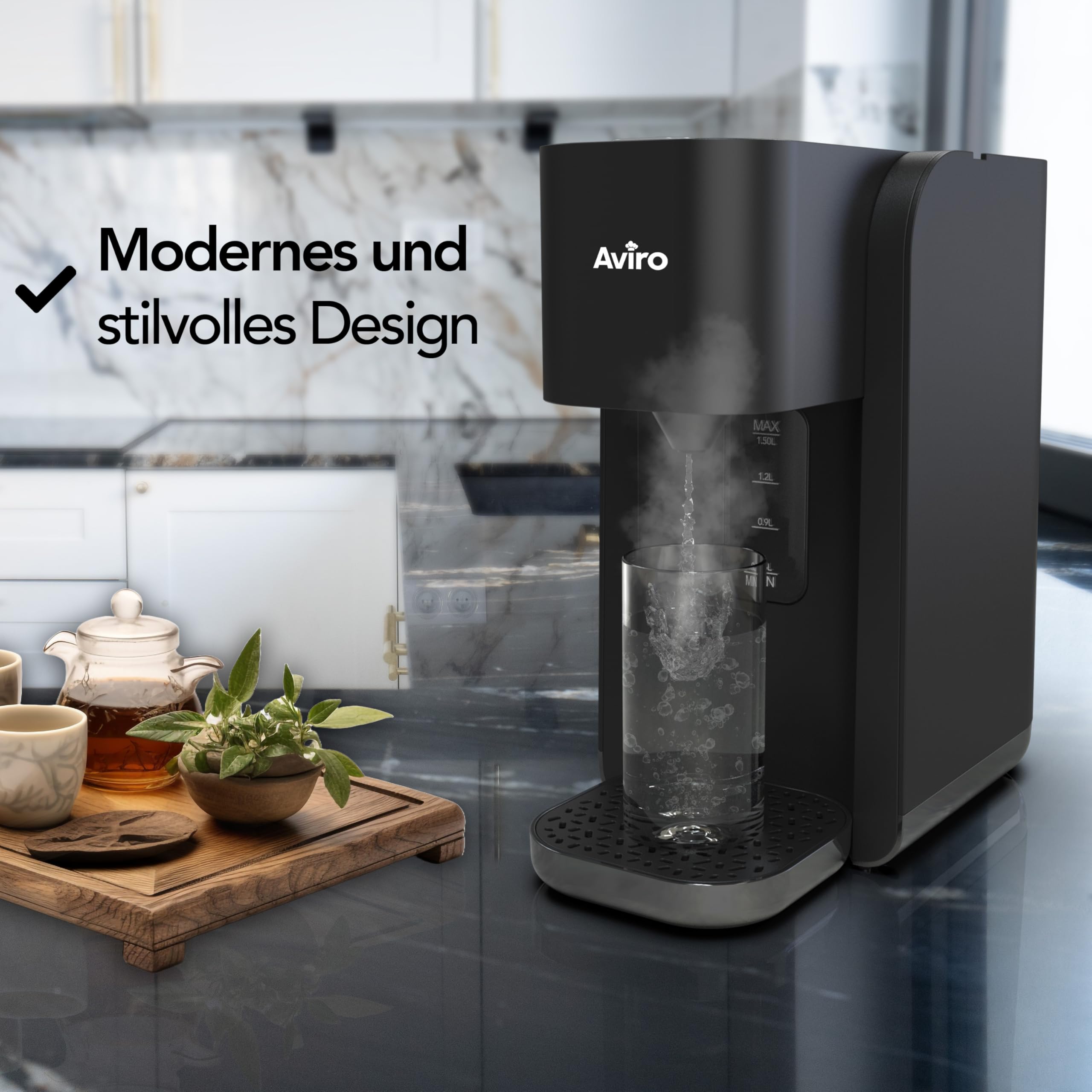 Aviro Heißwasserspender – Heißwasserhahn – 100 °C – Luxus-Schnellkocher – 2200 W – 1,5 l Schwarz