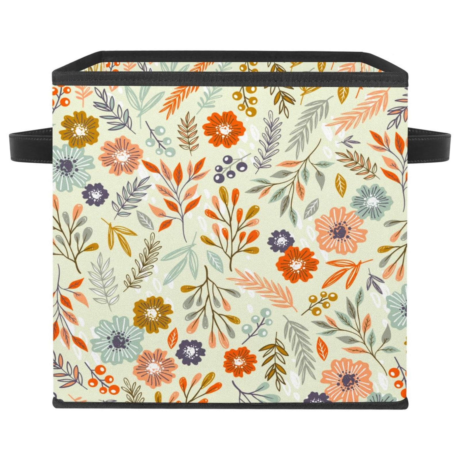 Boîte de rangement pliable en tissu floral cube organisateur avec poignées pour placard maison